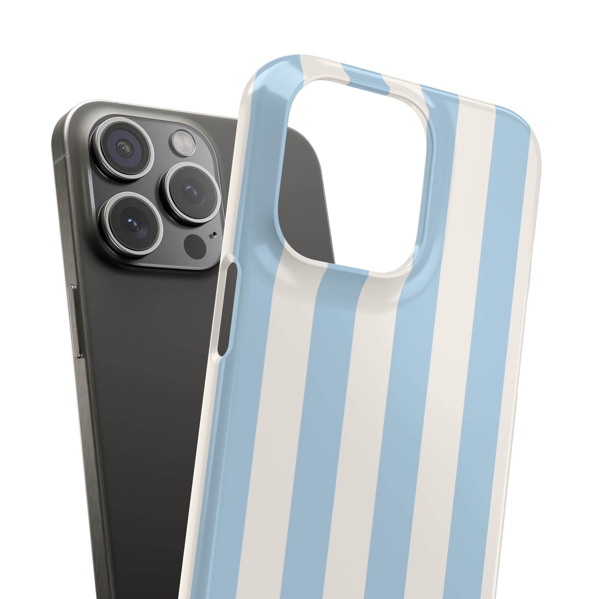 Phone Case — Pastel Blue & White Vertical Stripe Protective Snap Case