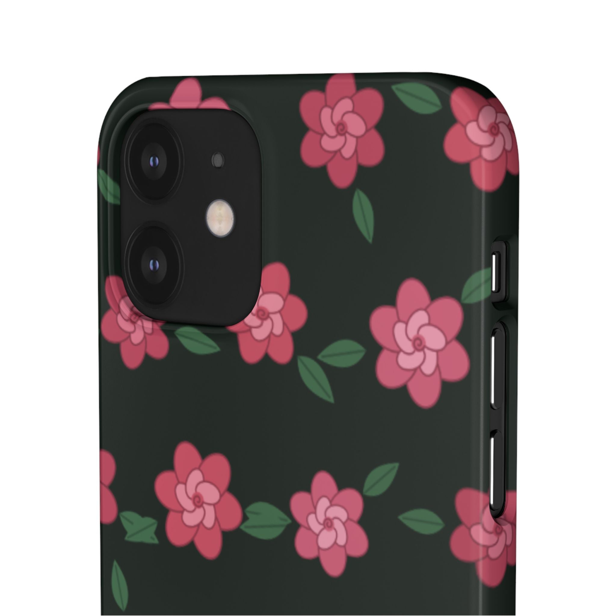 Floral Snap Phone Case — Pink Camellia Pattern on Dark Background