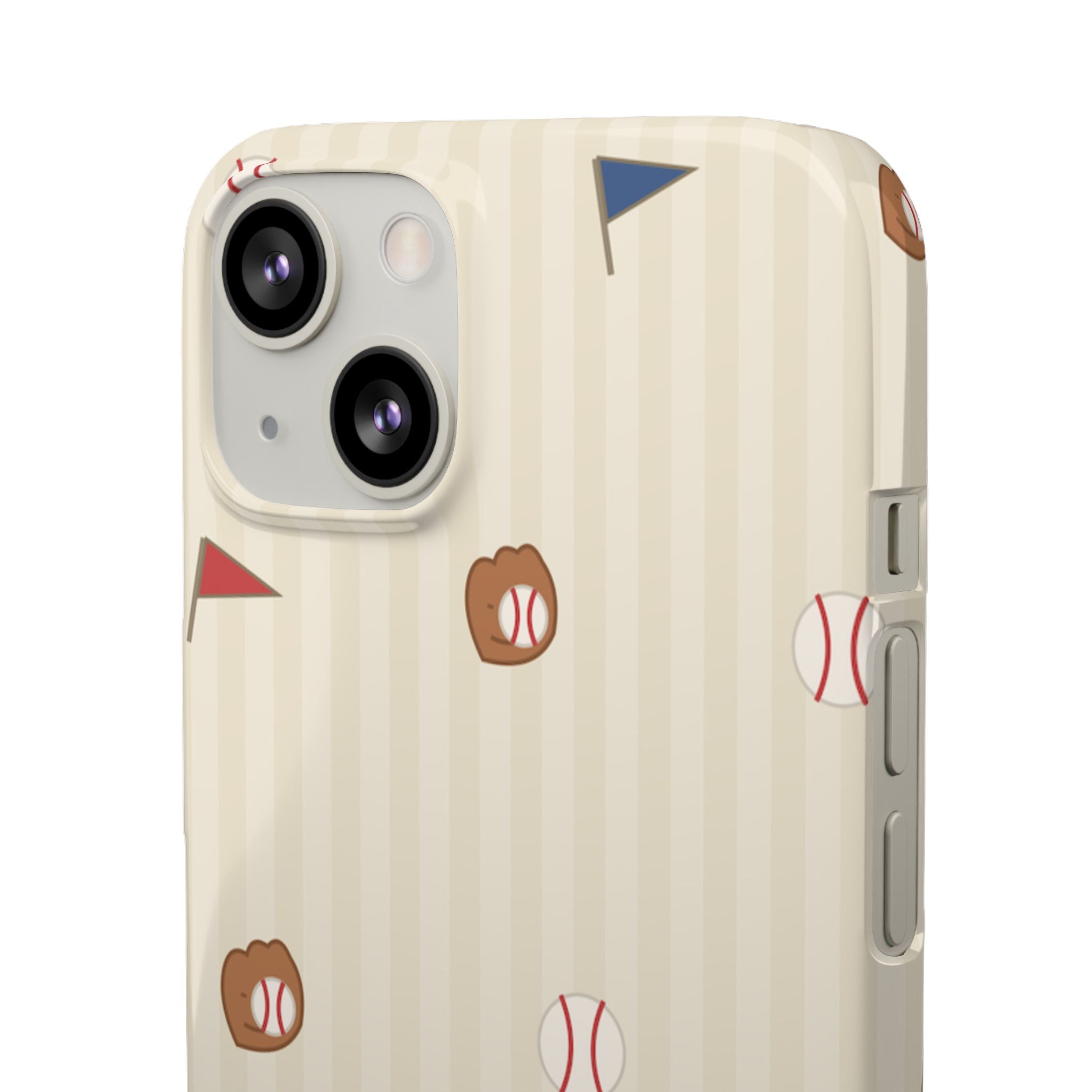 Baseball Pattern Phone Case — Vintage Striped Snap Case with Mitt & Ball Design
