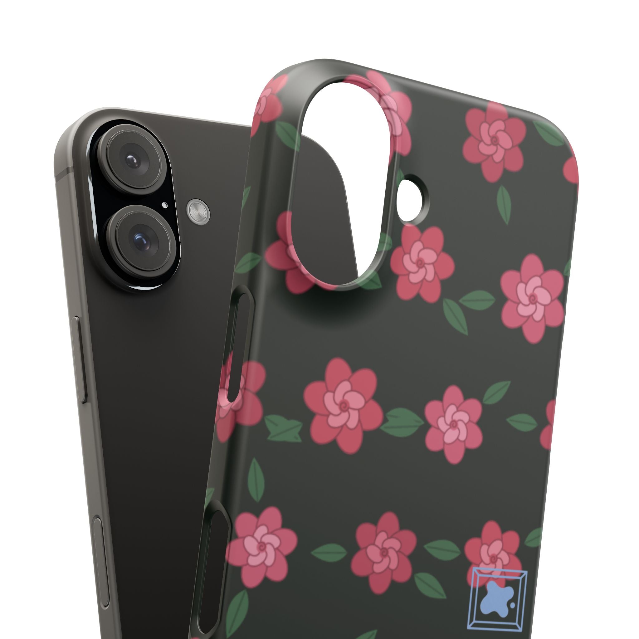 Floral Snap Phone Case — Pink Camellia Pattern on Dark Background