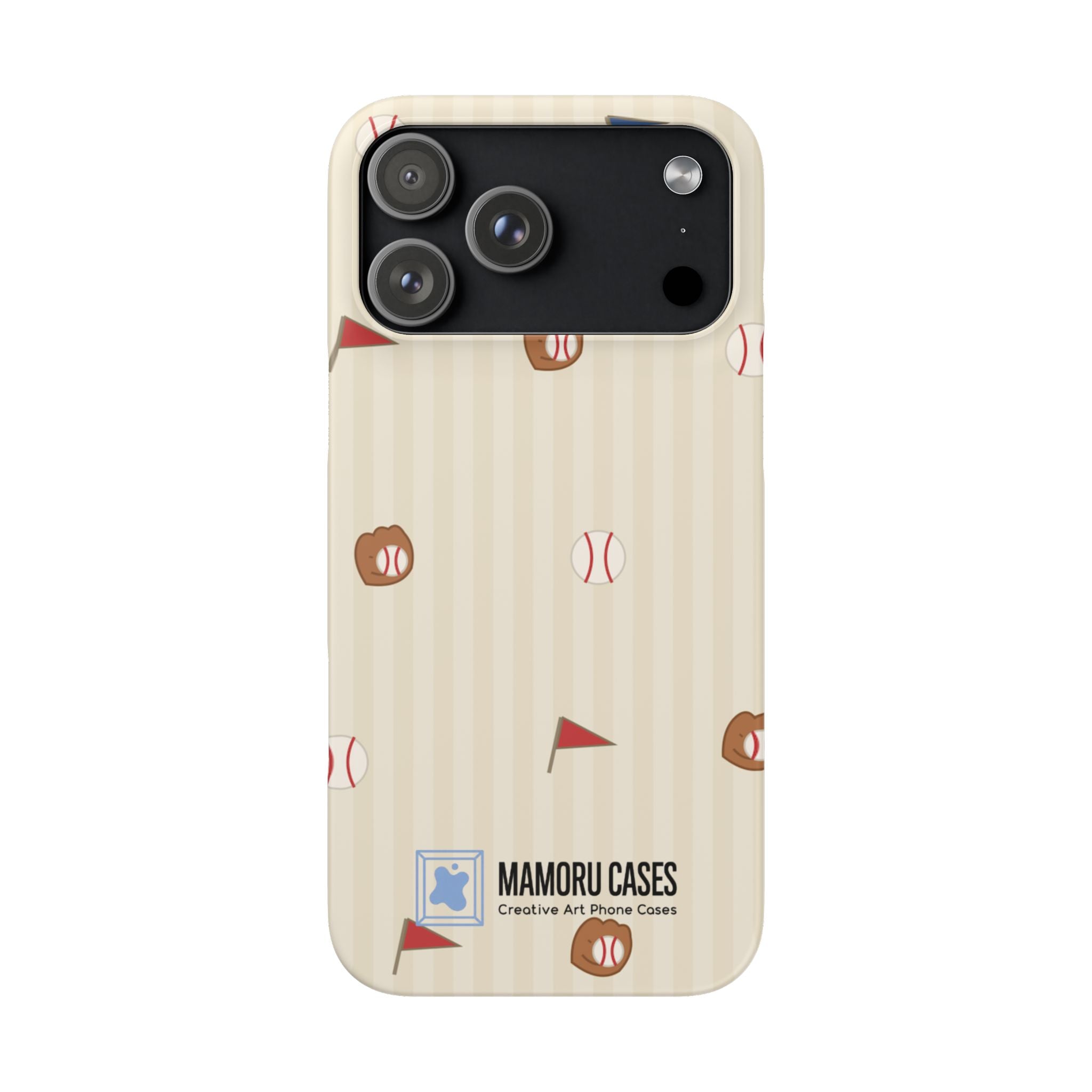 Baseball Pattern Phone Case — Vintage Striped Snap Case with Mitt & Ball Design
