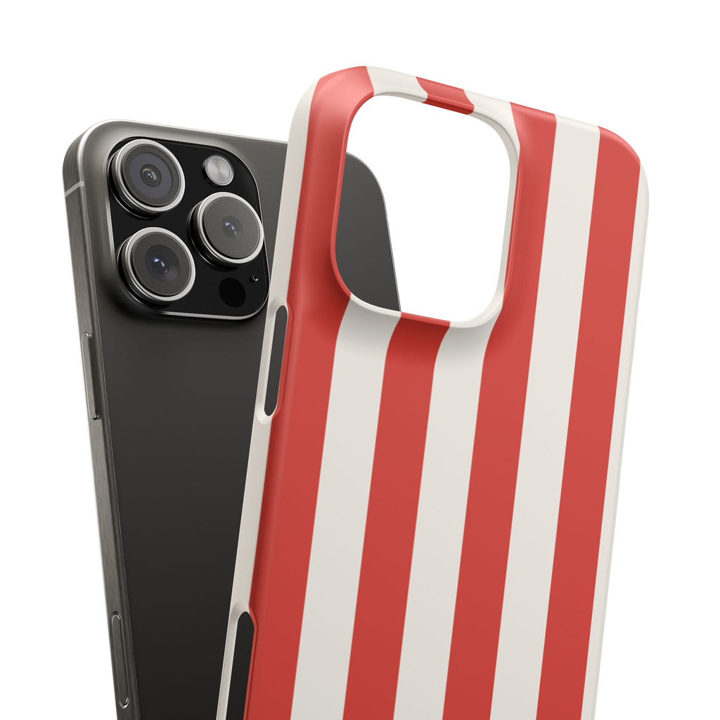 Striped Red & White Snap Phone Case – Classic Candy-Stripe Protection
