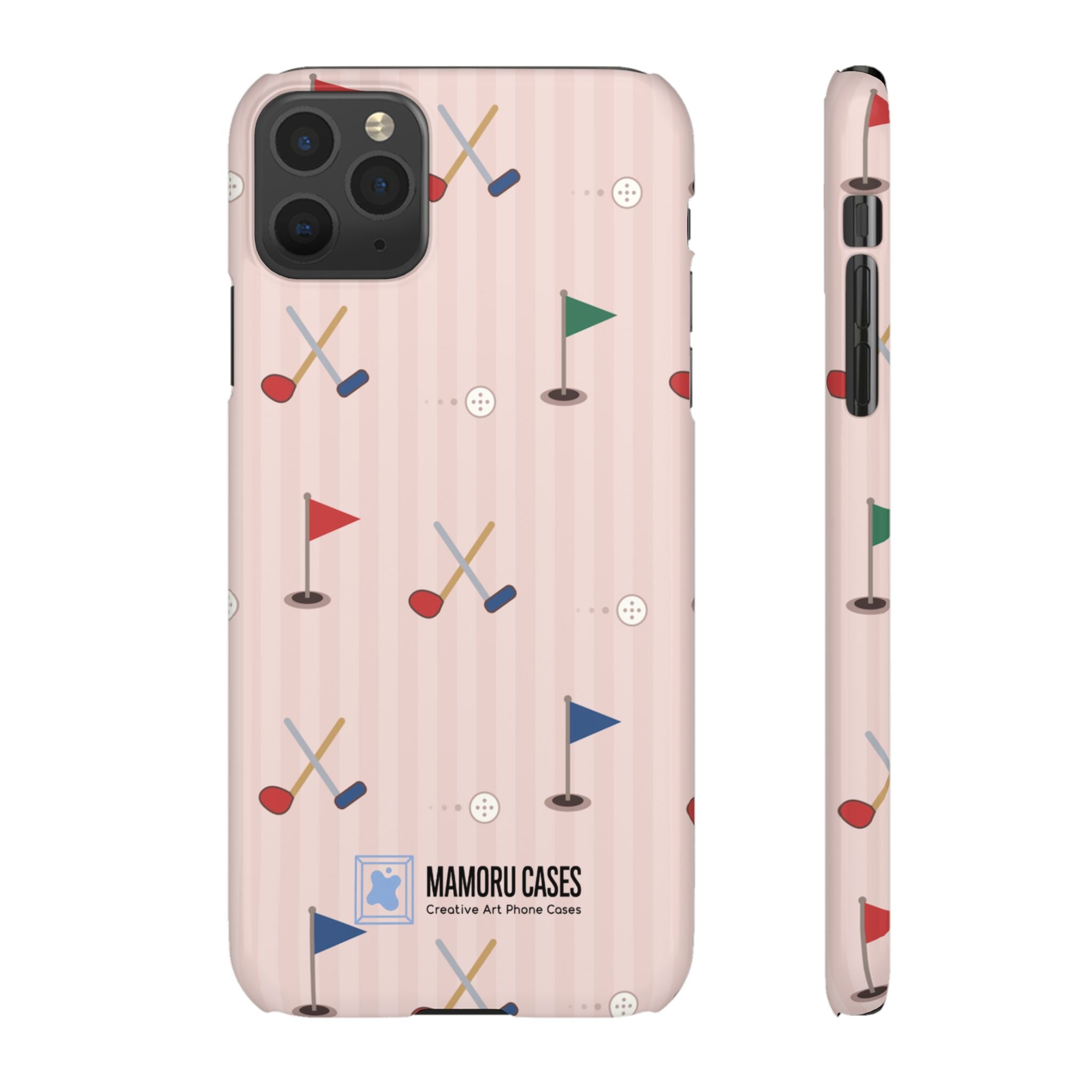 Golf Pattern Snap Phone Case — Pink Mini Flags & Clubs Design