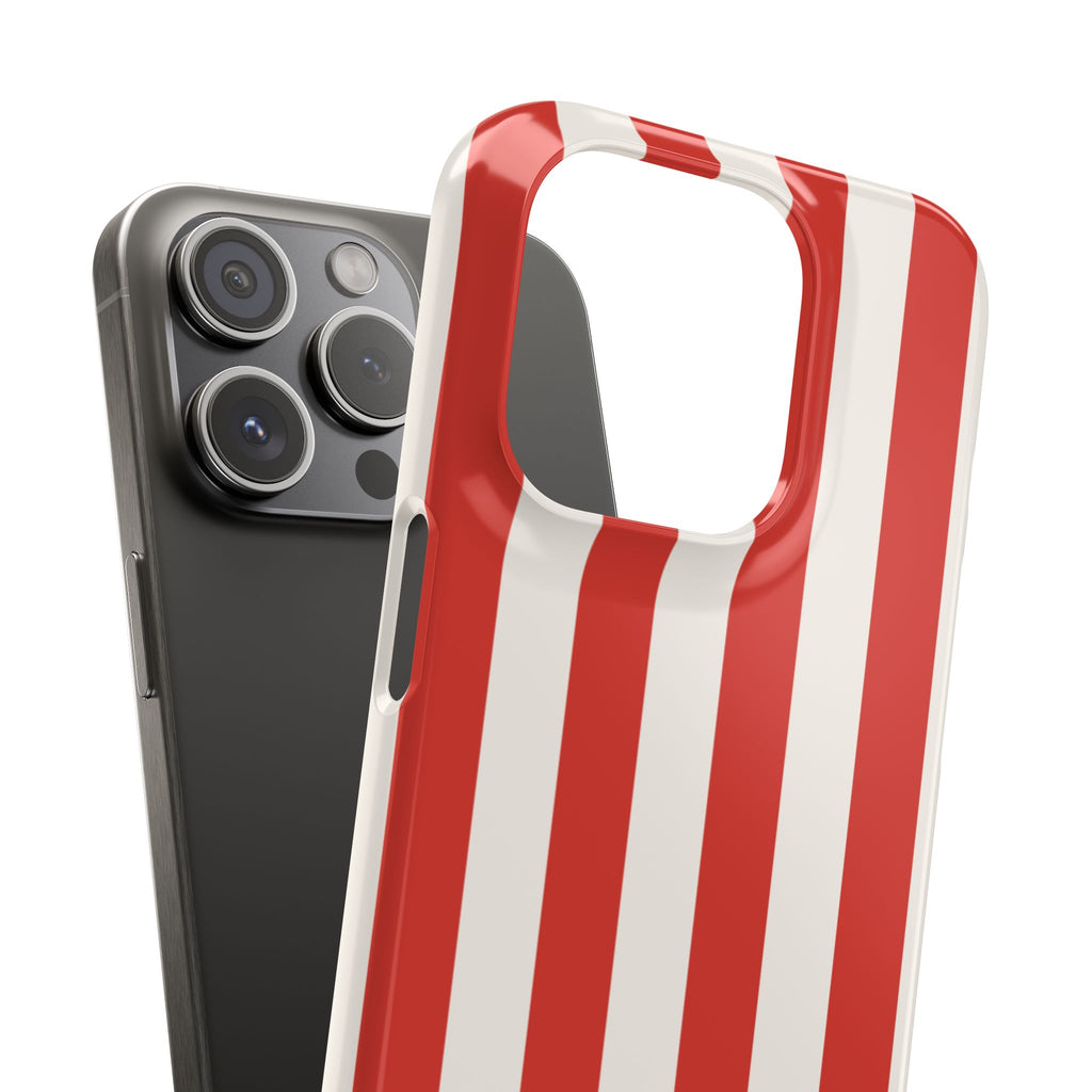 Striped Red & White Snap Phone Case – Classic Candy-Stripe Protection