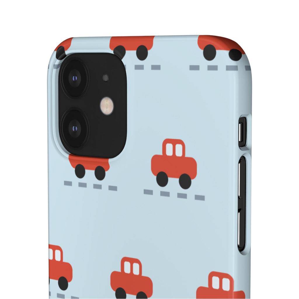 Phone Case - Cute Red Car Pattern on Light Blue (Kids & Travel)