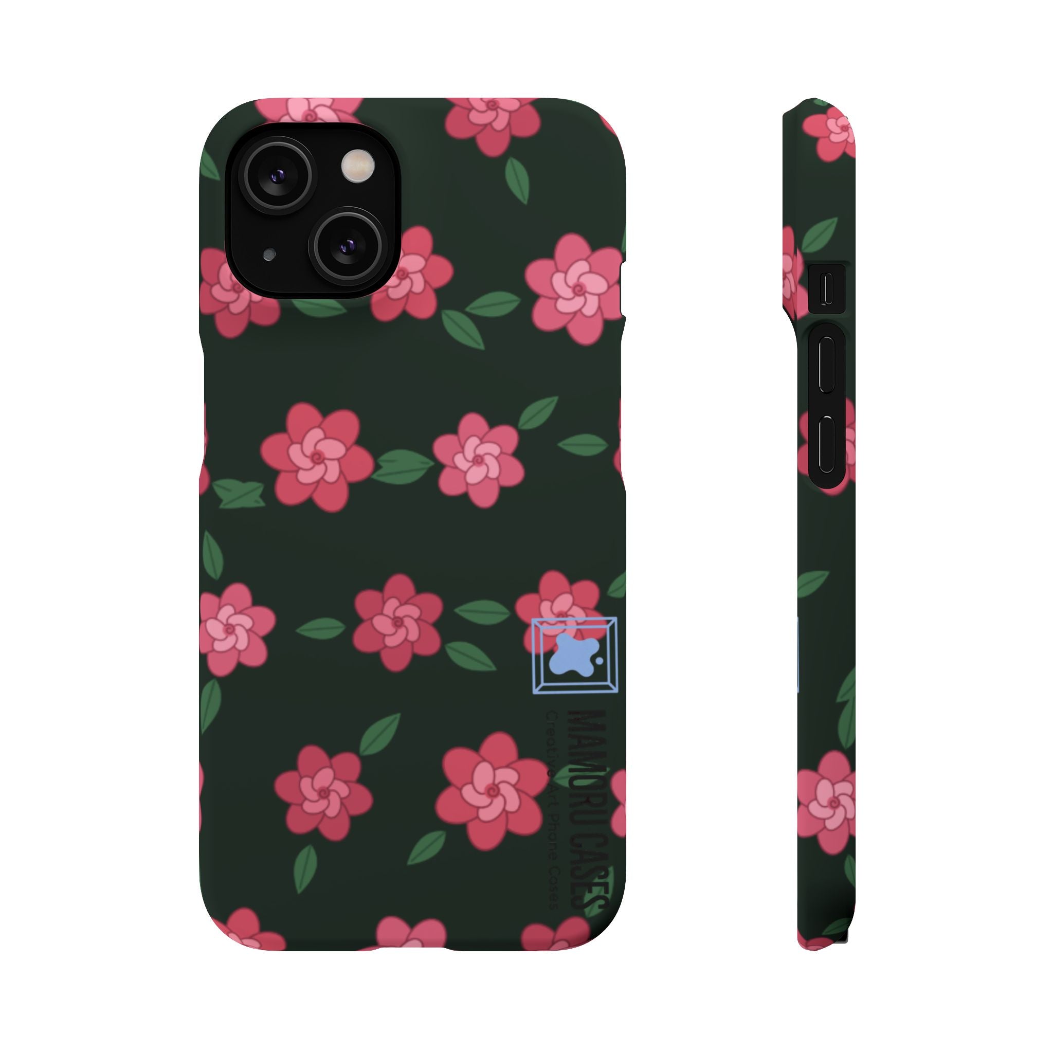 Floral Snap Phone Case — Pink Camellia Pattern on Dark Background
