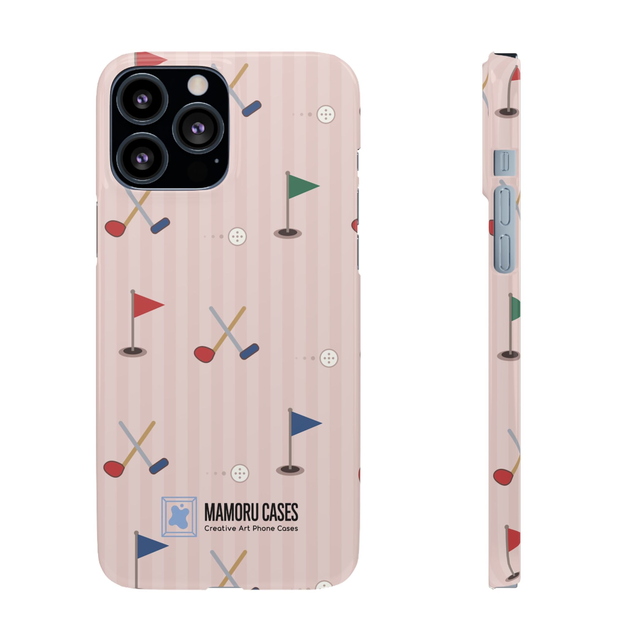 Golf Pattern Snap Phone Case — Pink Mini Flags & Clubs Design