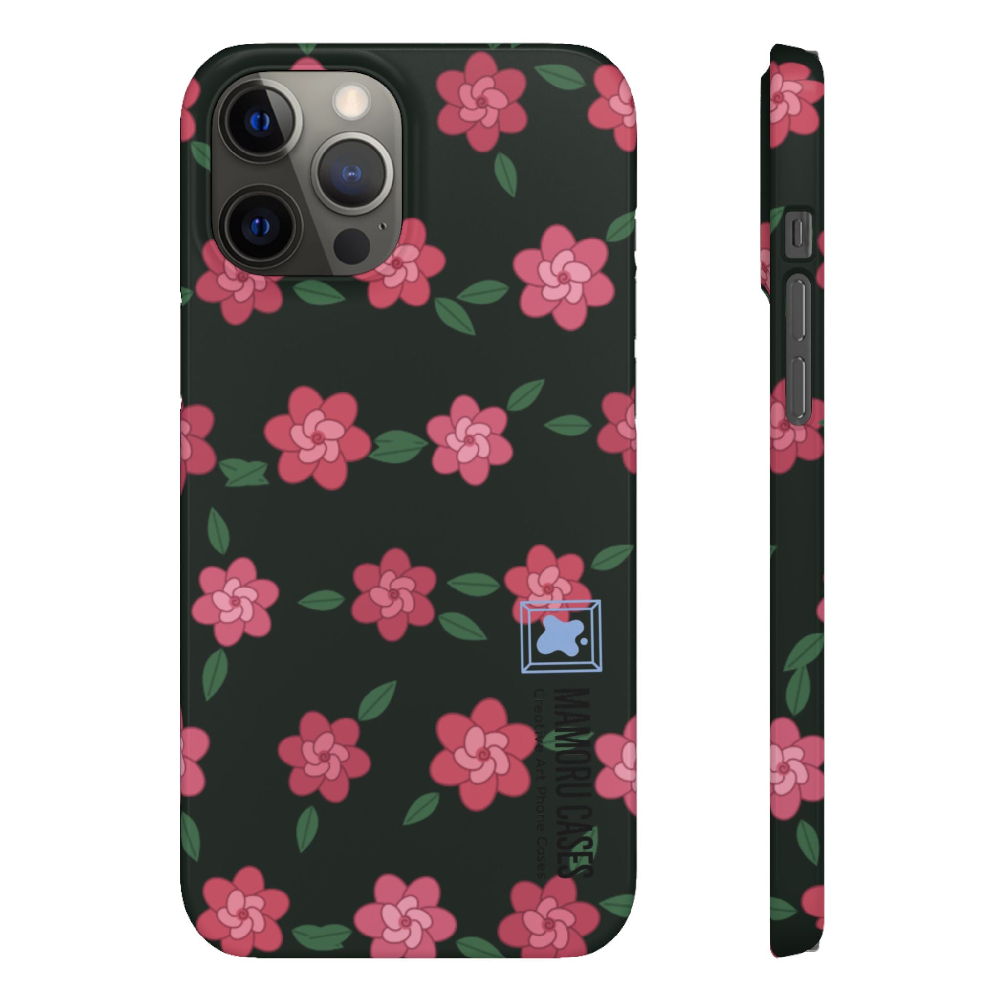 Floral Snap Phone Case — Pink Camellia Pattern on Dark Background