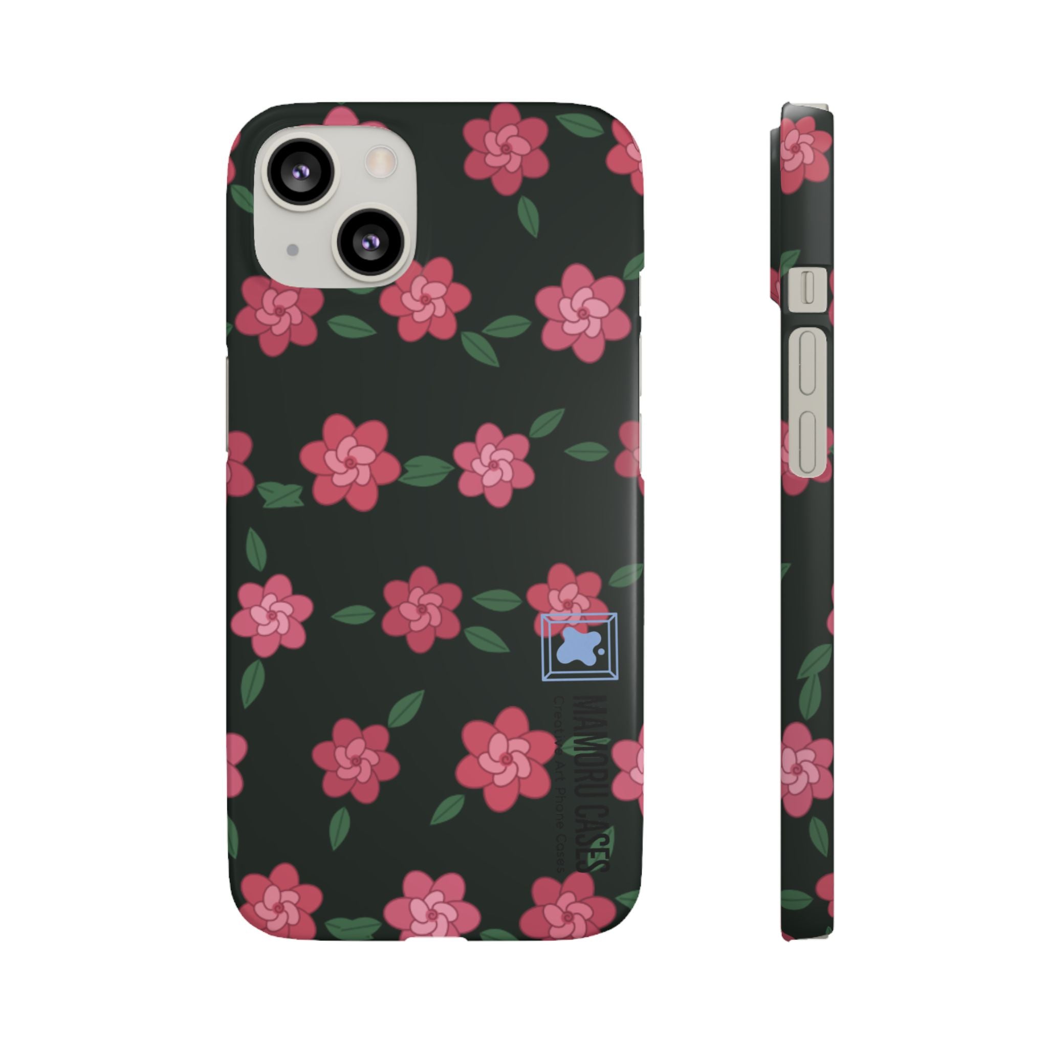 Floral Snap Phone Case — Pink Camellia Pattern on Dark Background