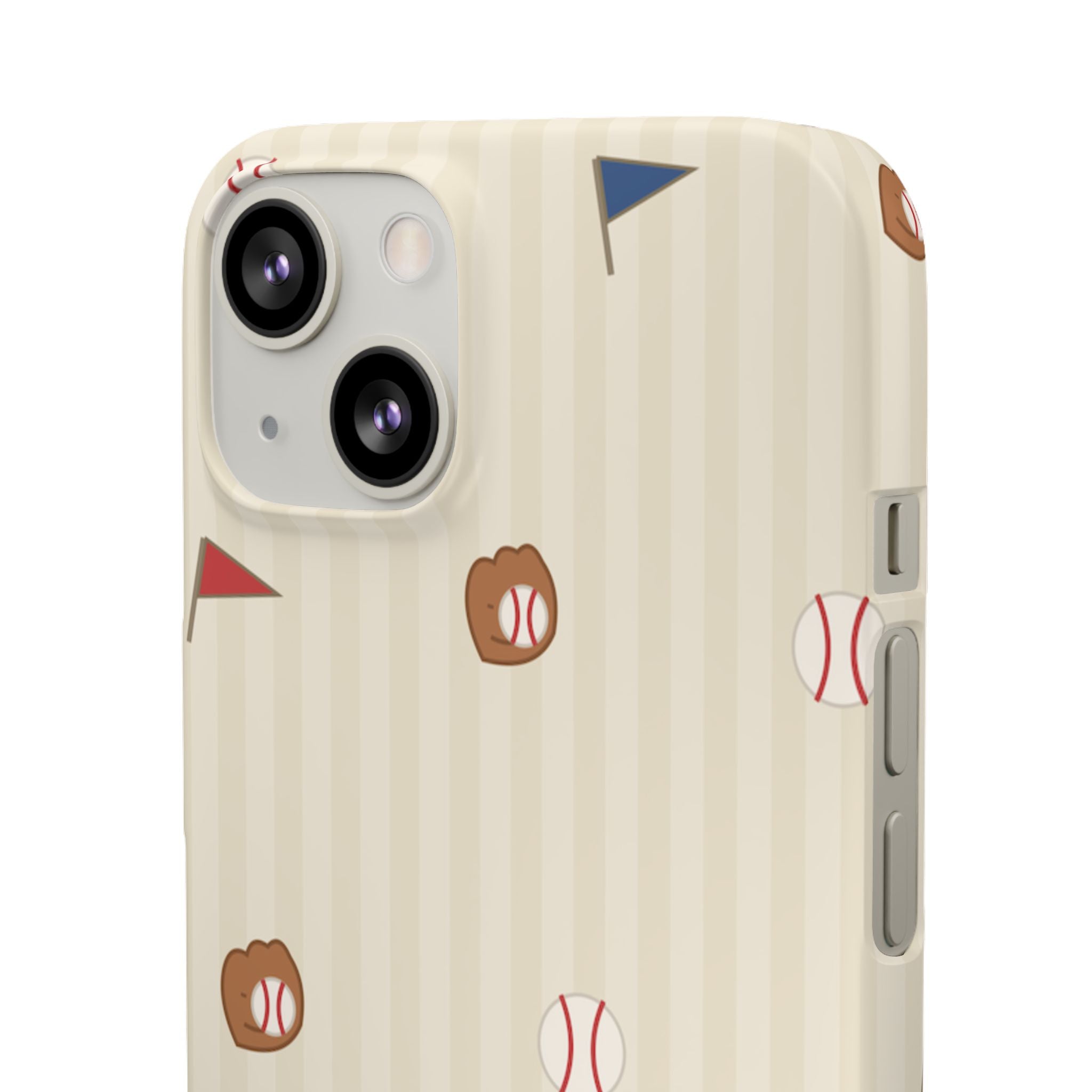 Baseball Pattern Phone Case — Vintage Striped Snap Case with Mitt & Ball Design