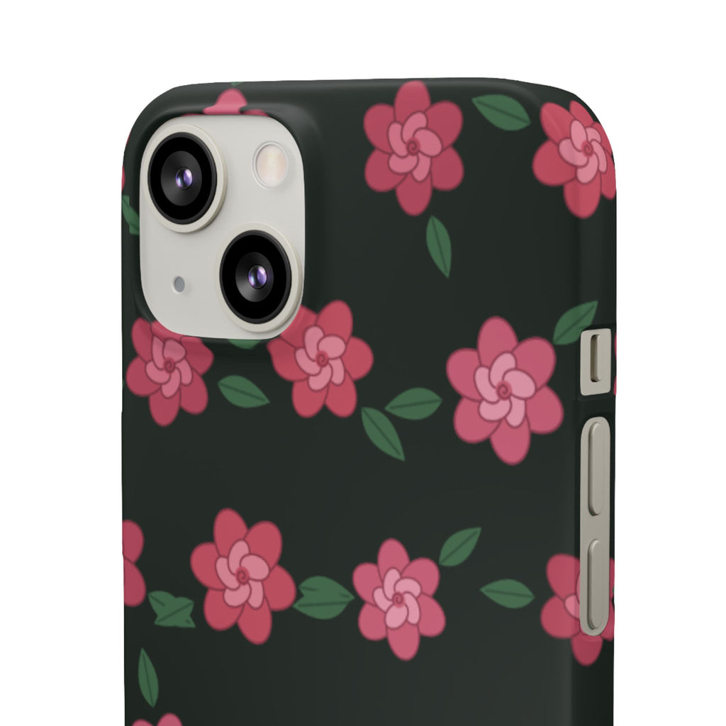 Floral Snap Phone Case — Pink Camellia Pattern on Dark Background