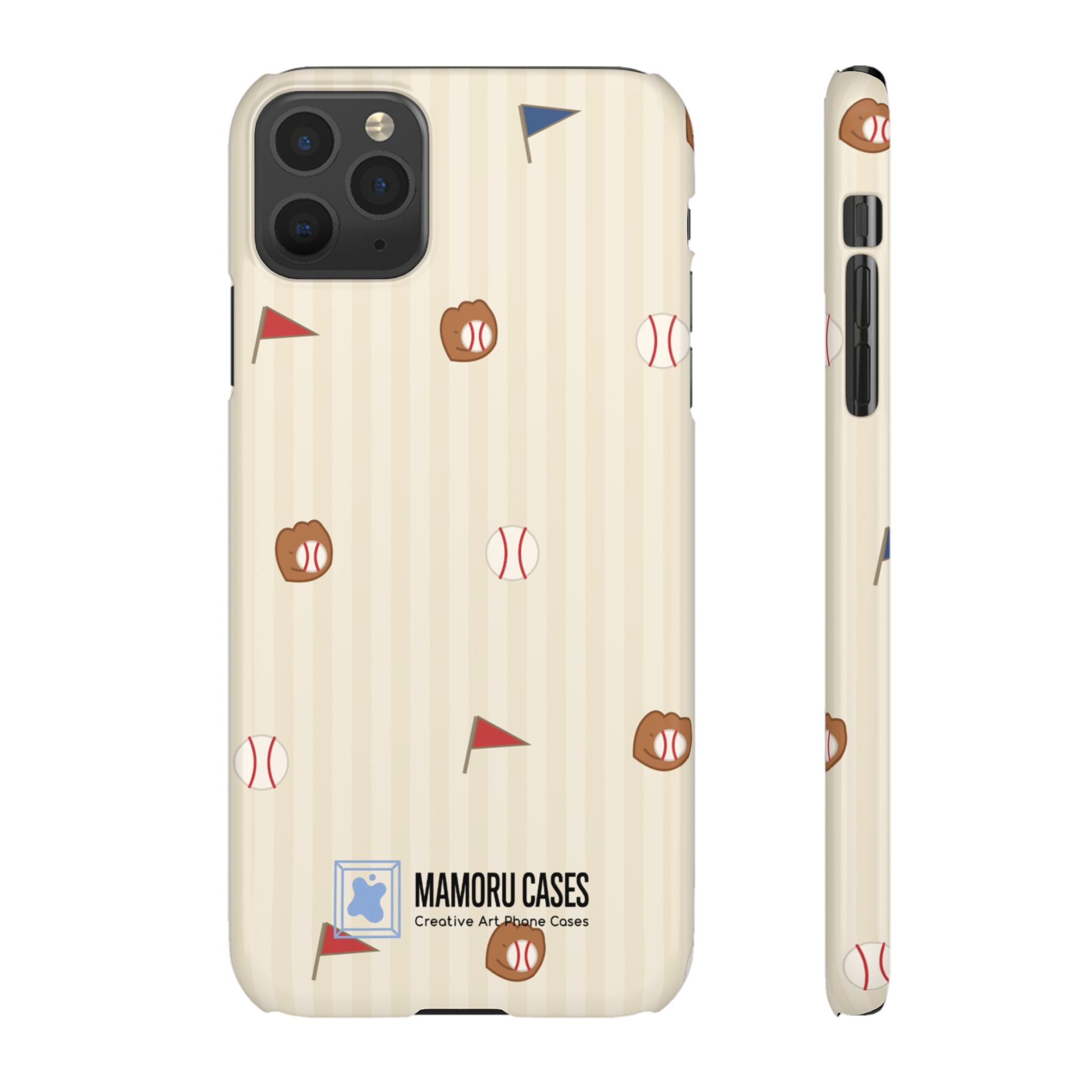Baseball Pattern Phone Case — Vintage Striped Snap Case with Mitt & Ball Design