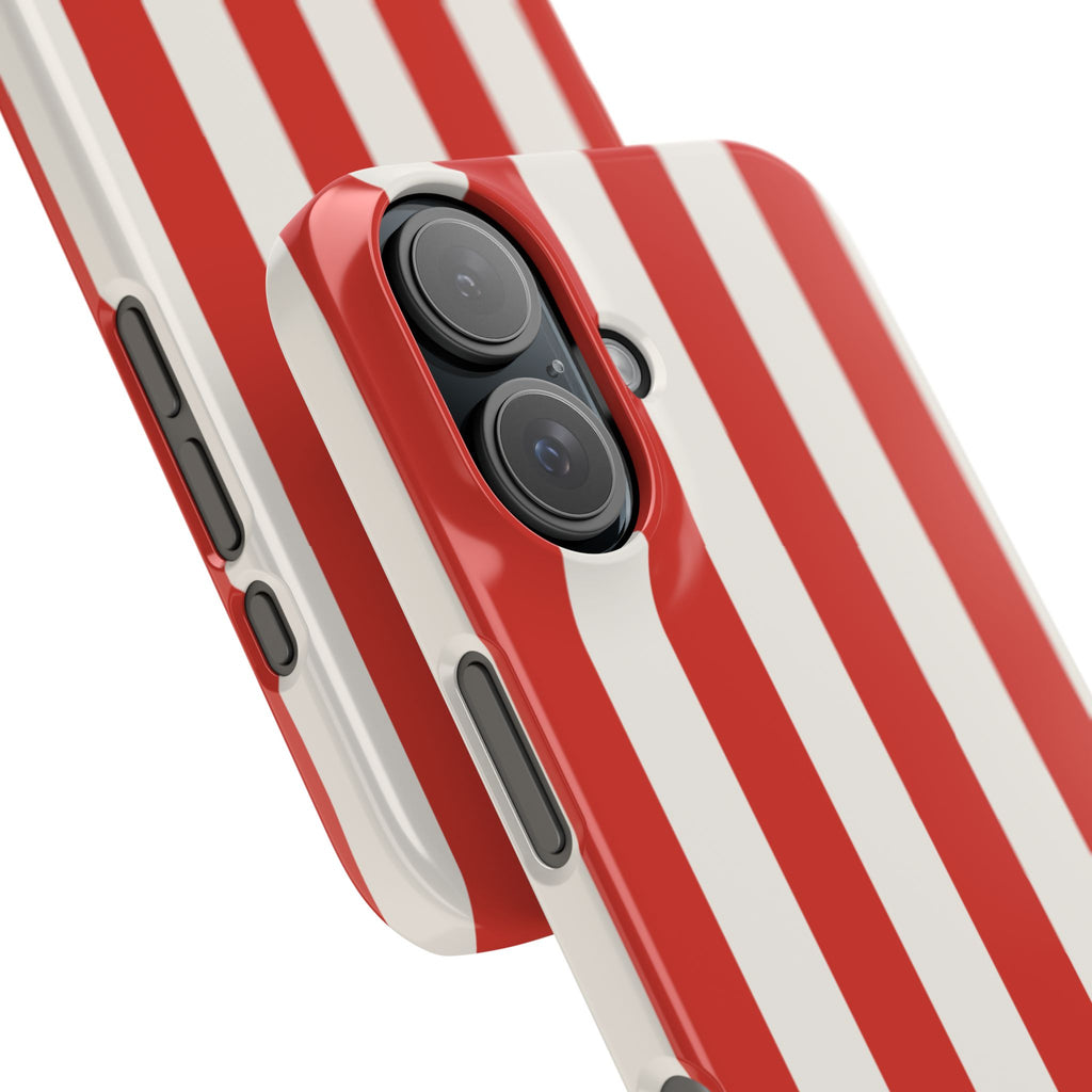 Striped Red & White Snap Phone Case – Classic Candy-Stripe Protection