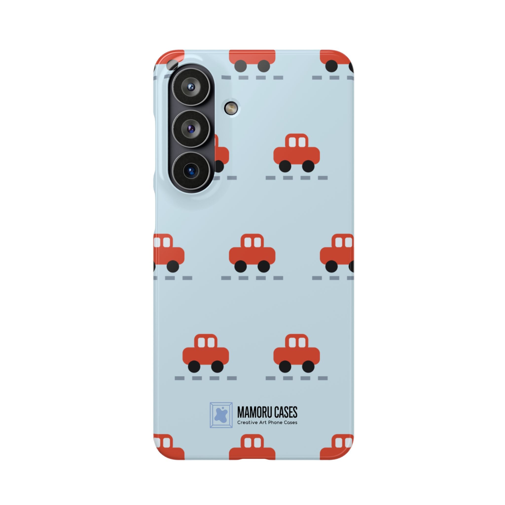 Phone Case - Cute Red Car Pattern on Light Blue (Kids & Travel)