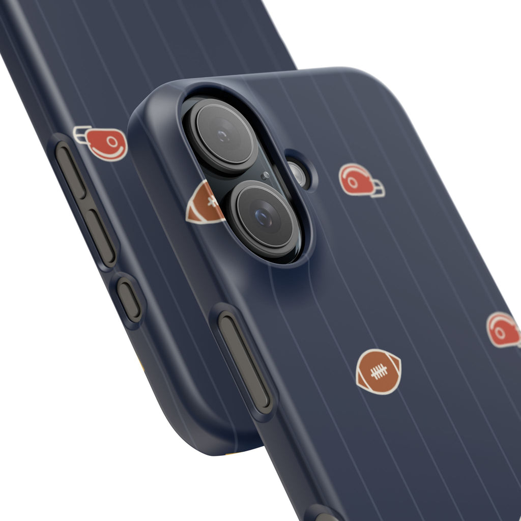 Football Pattern Phone Case – Navy Helmet & Pigskin Design