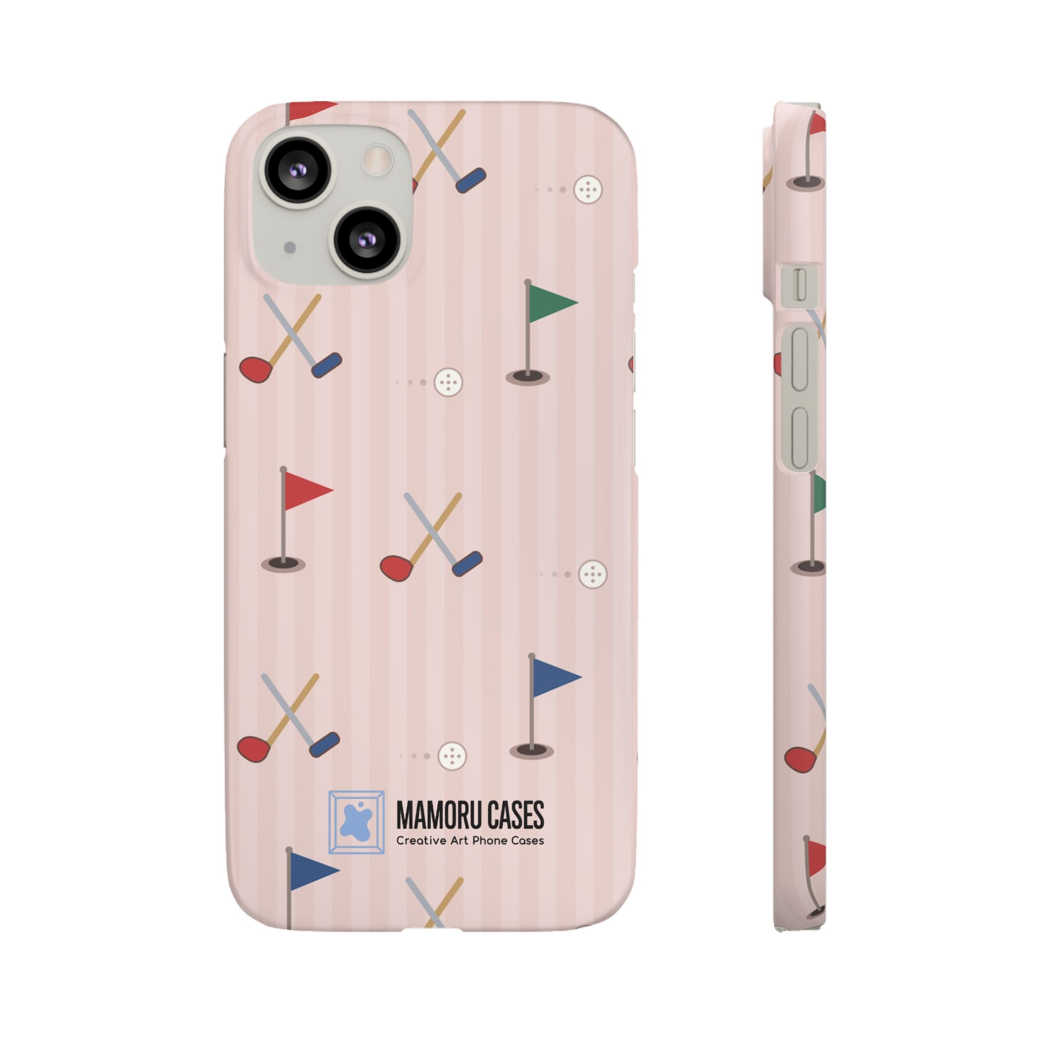 Golf Pattern Snap Phone Case — Pink Mini Flags & Clubs Design