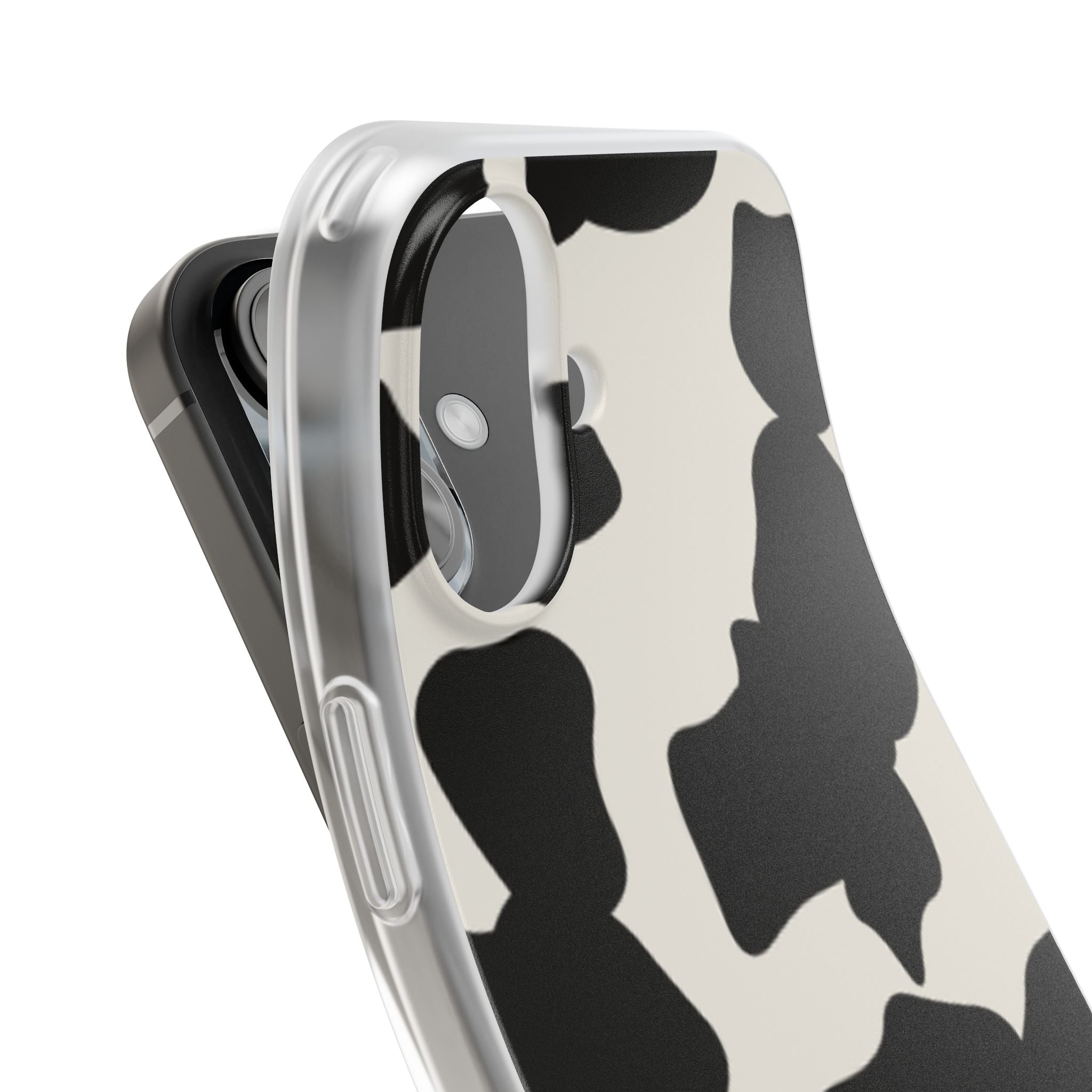 Cow Print Phone Case — Black & White Cowhide Pattern Flexible Protective Cover