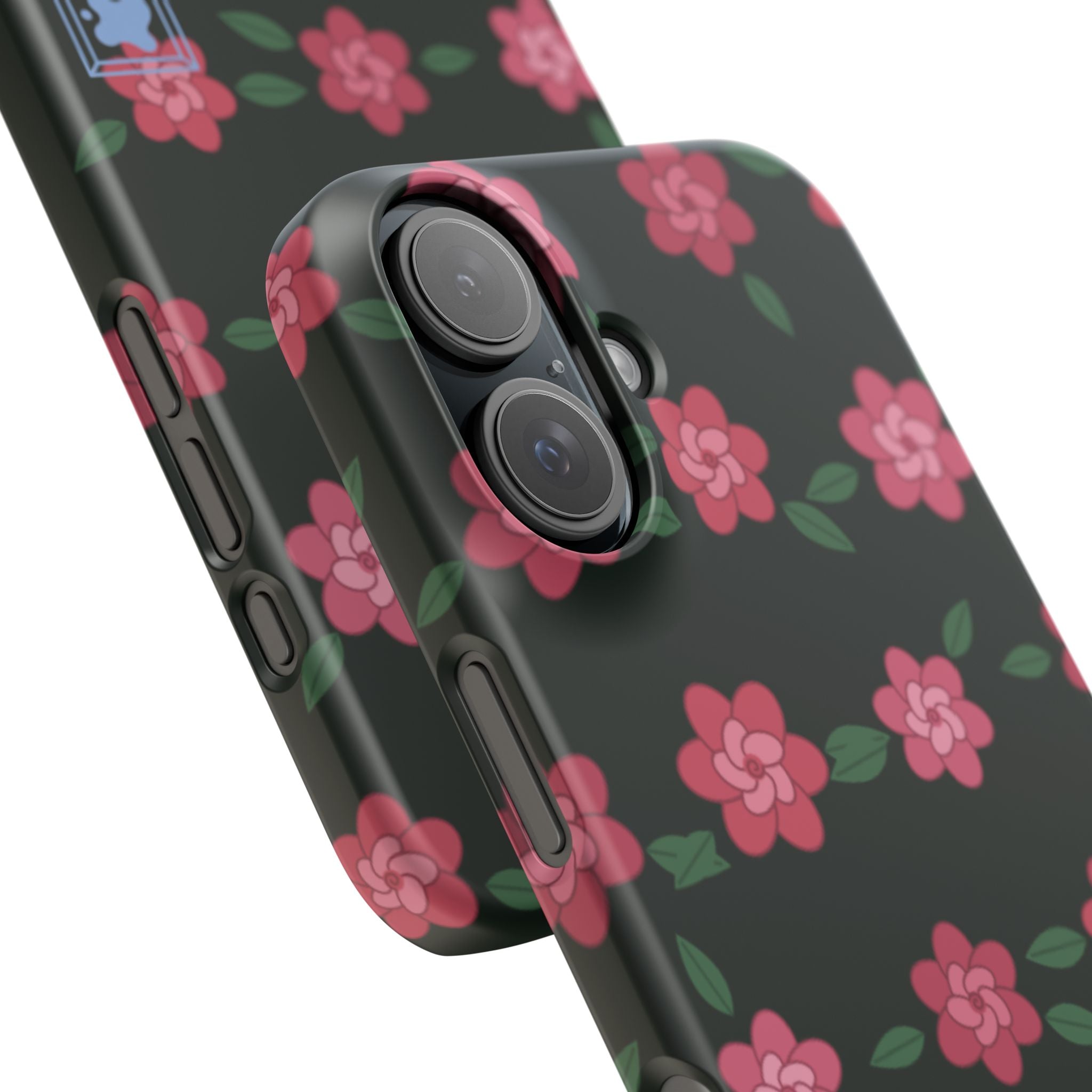 Floral Snap Phone Case — Pink Camellia Pattern on Dark Background