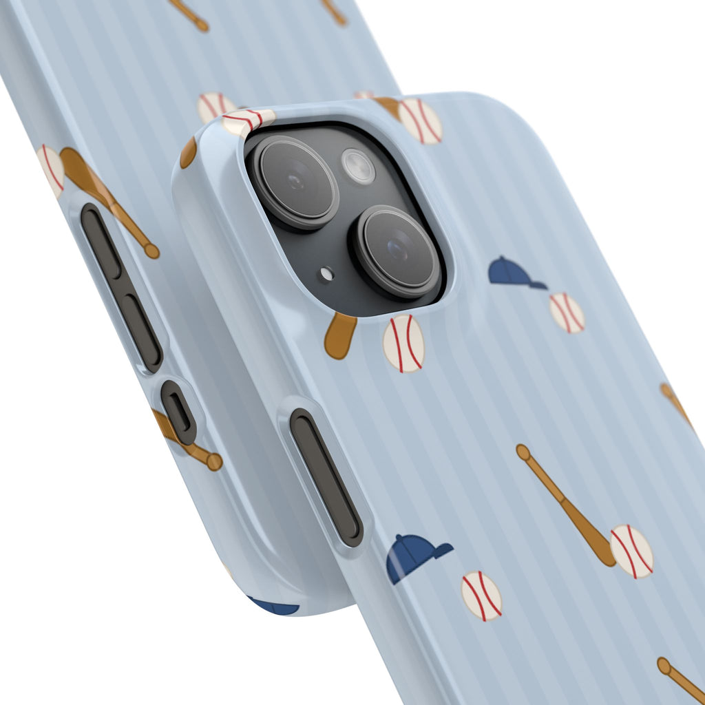 Baseball Pattern Phone Case — Blue Bat & Cap Snap Case