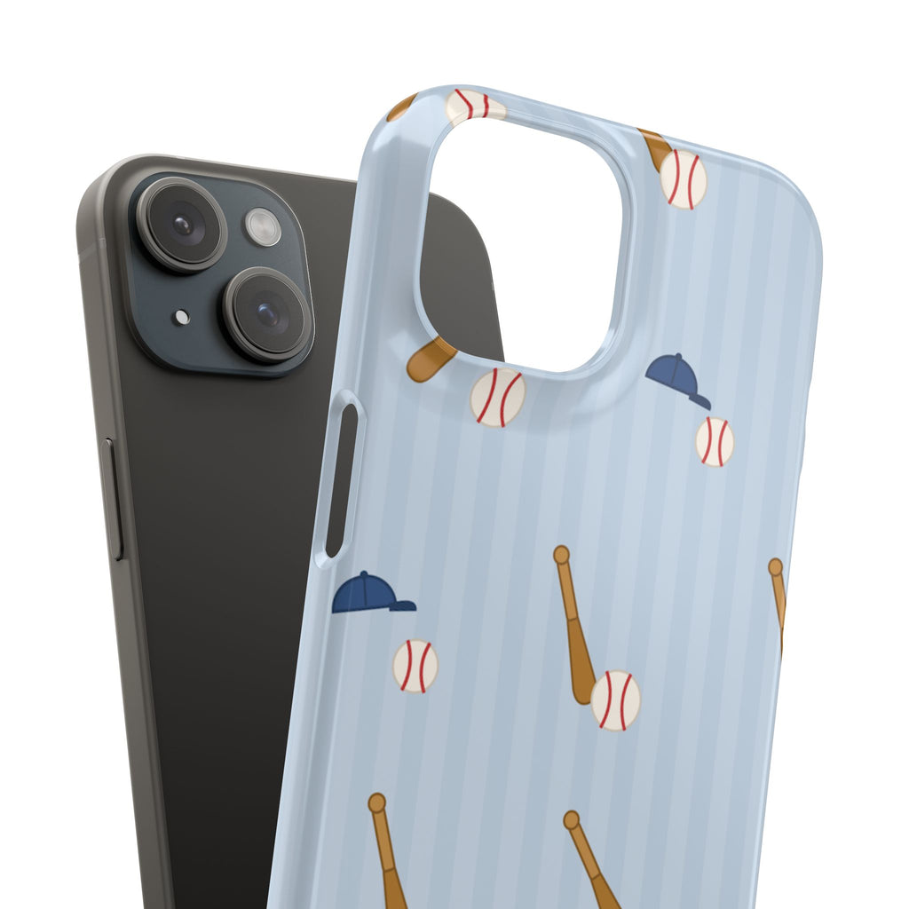 Baseball Pattern Phone Case — Blue Bat & Cap Snap Case