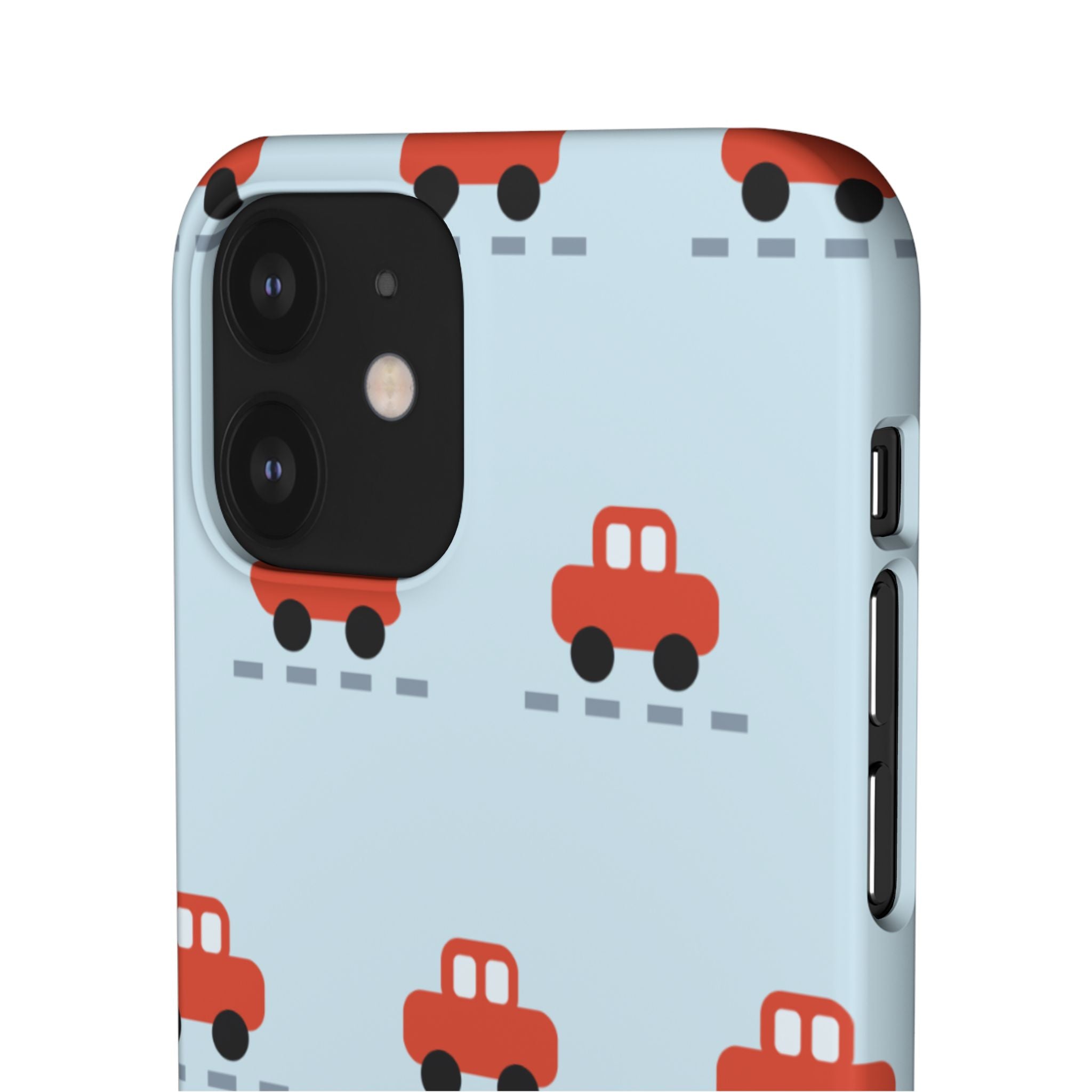 Phone Case - Cute Red Car Pattern on Light Blue (Kids & Travel)