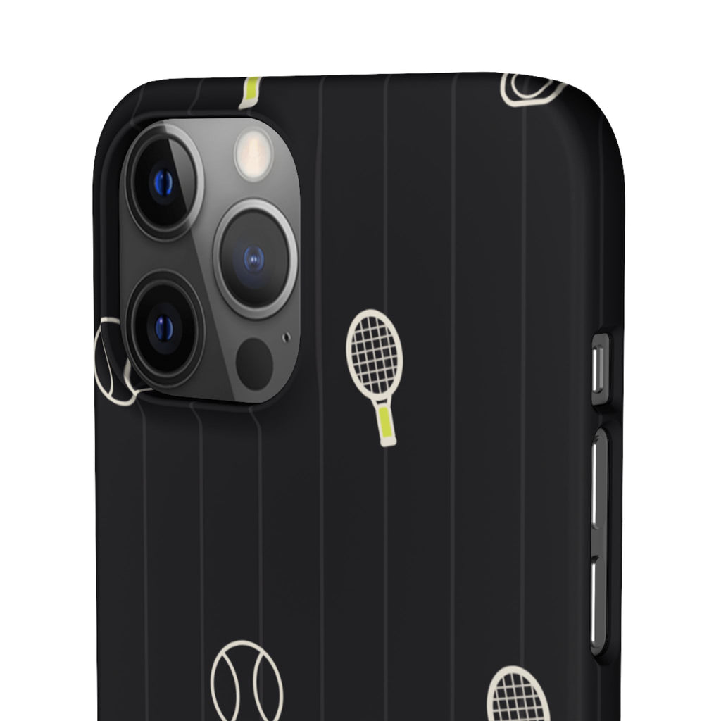 Snap Case — Black Sports Pattern Phone Case (Tennis Rackets & Baseballs)
