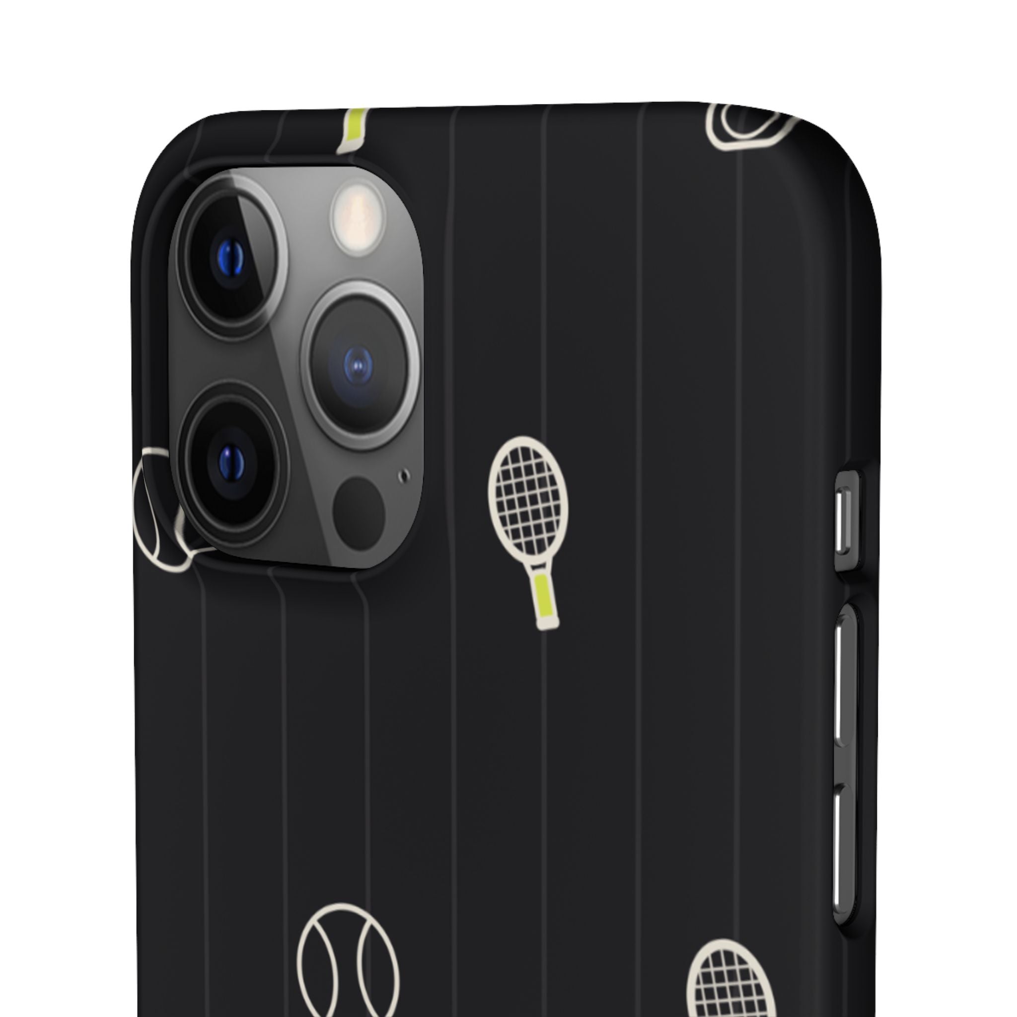 Snap Case — Black Sports Pattern Phone Case (Tennis Rackets & Baseballs)