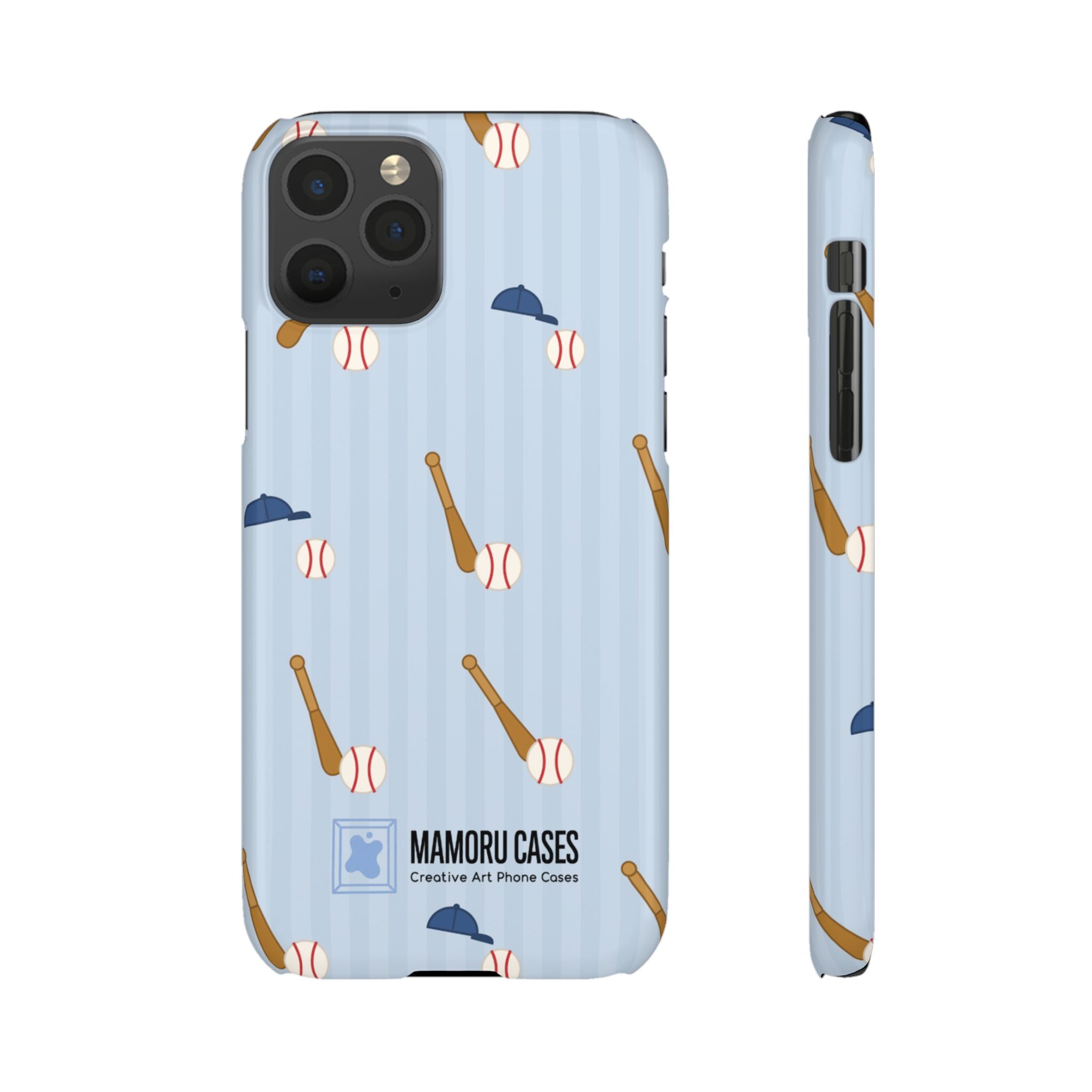 Baseball Pattern Phone Case — Blue Bat & Cap Snap Case
