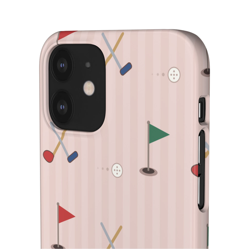 Golf Pattern Snap Phone Case — Pink Mini Flags & Clubs Design