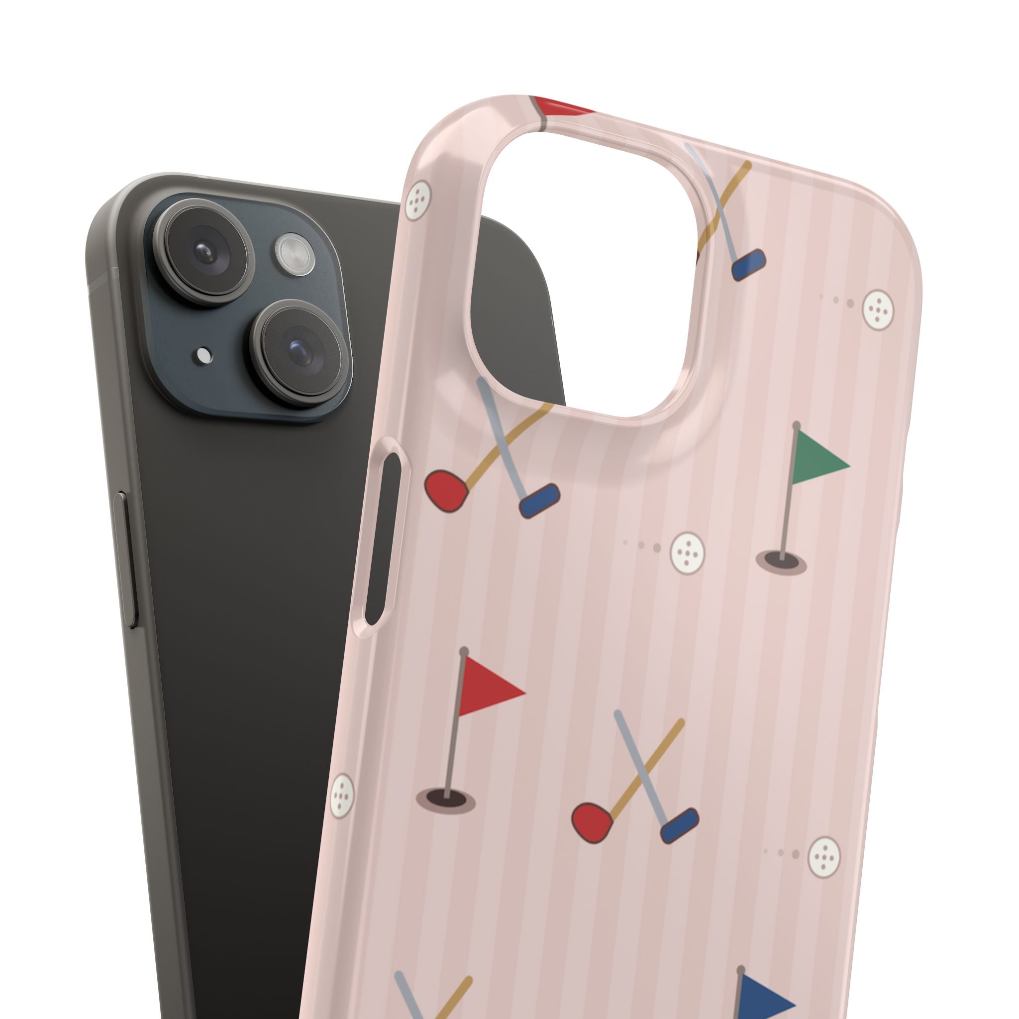 Golf Pattern Snap Phone Case — Pink Mini Flags & Clubs Design