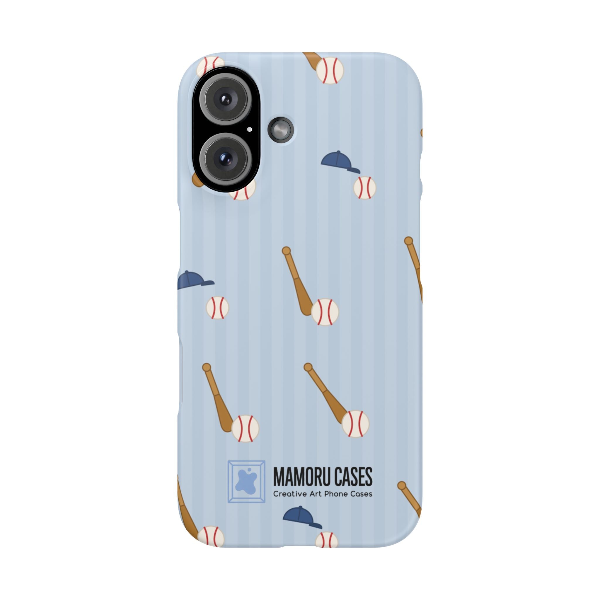 Baseball Pattern Phone Case — Blue Bat & Cap Snap Case