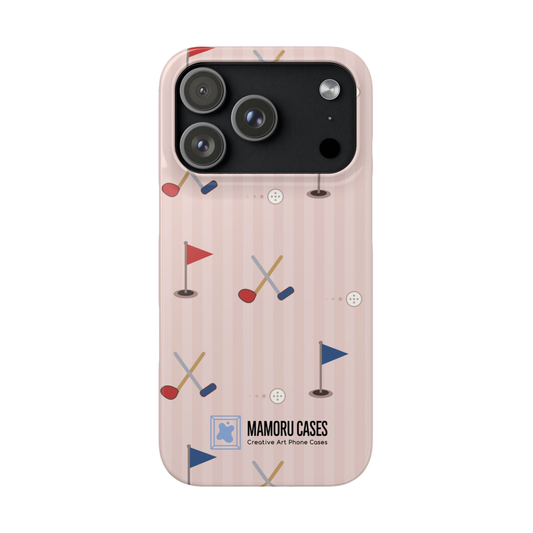 Golf Pattern Snap Phone Case — Pink Mini Flags & Clubs Design