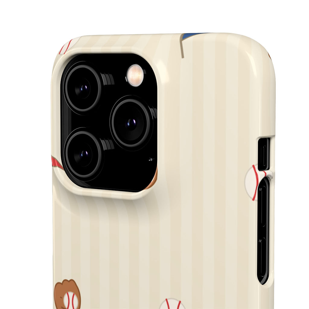 Baseball Pattern Phone Case — Vintage Striped Snap Case with Mitt & Ball Design