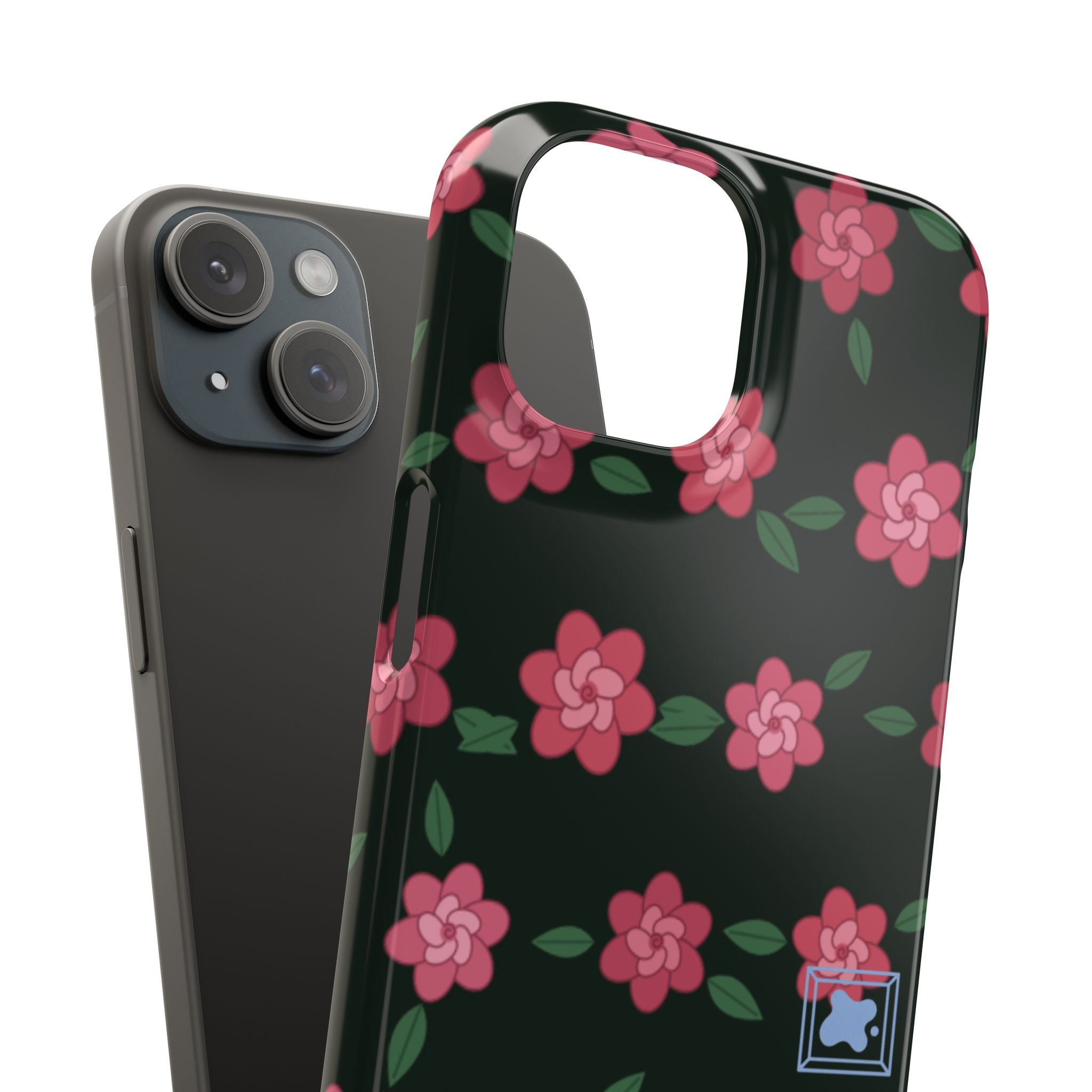 Floral Snap Phone Case — Pink Camellia Pattern on Dark Background