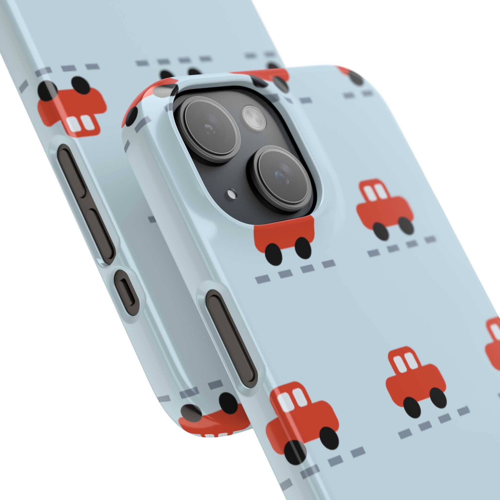 Phone Case - Cute Red Car Pattern on Light Blue (Kids & Travel)