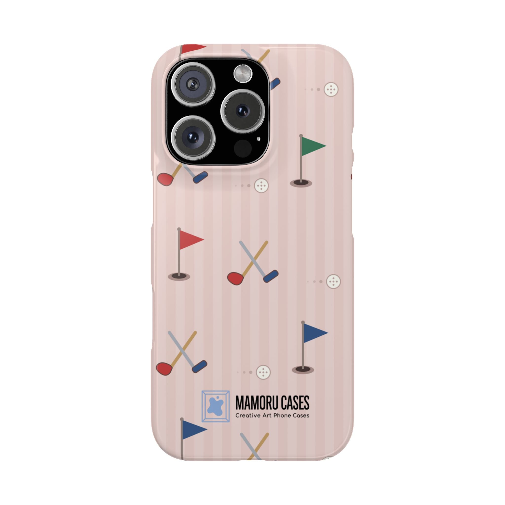 Golf Pattern Snap Phone Case — Pink Mini Flags & Clubs Design