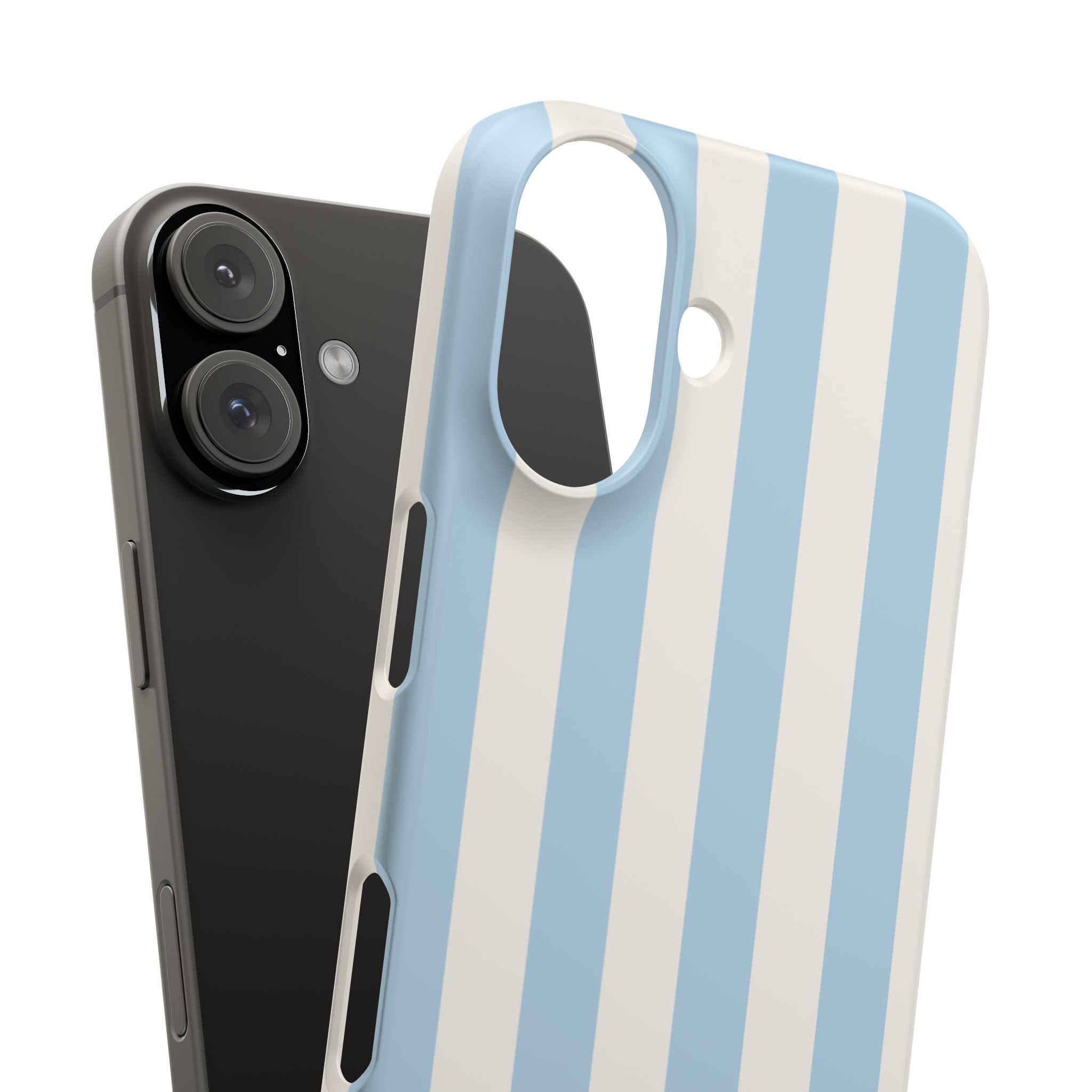 Phone Case — Pastel Blue & White Vertical Stripe Protective Snap Case