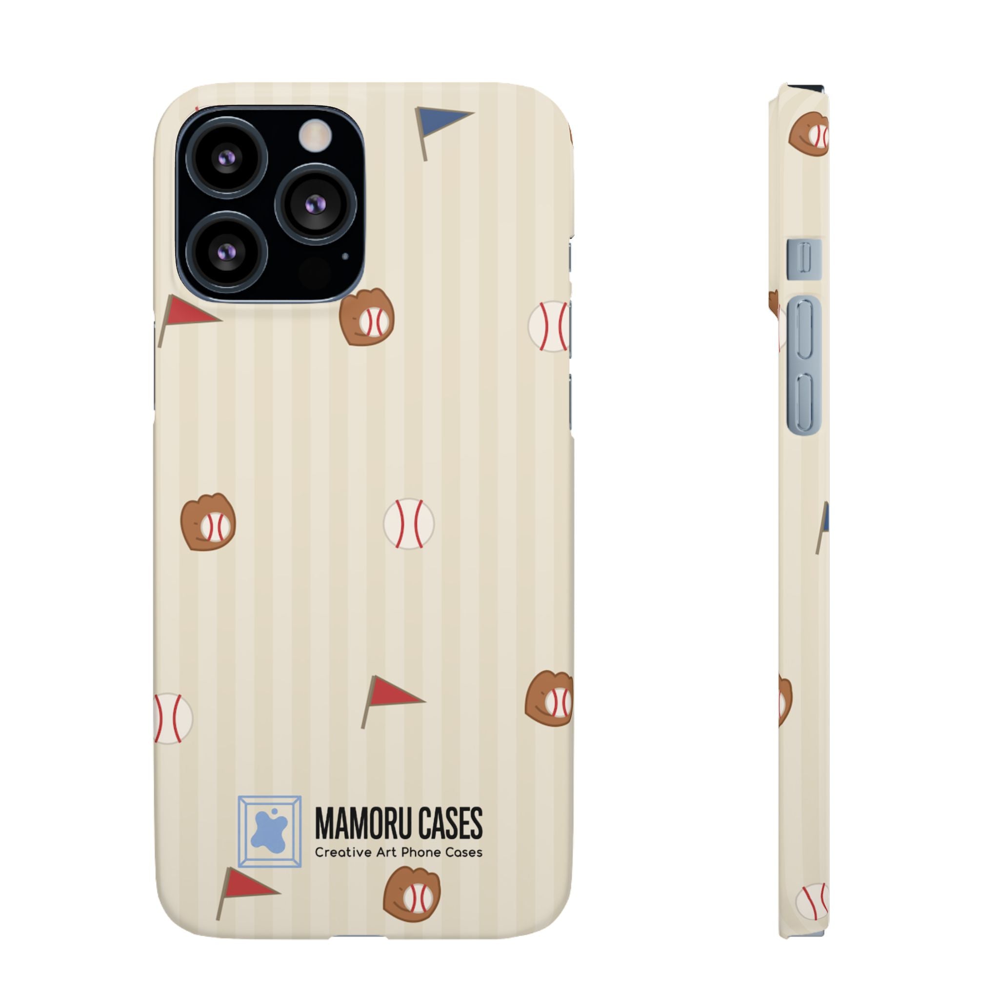 Baseball Pattern Phone Case — Vintage Striped Snap Case with Mitt & Ball Design