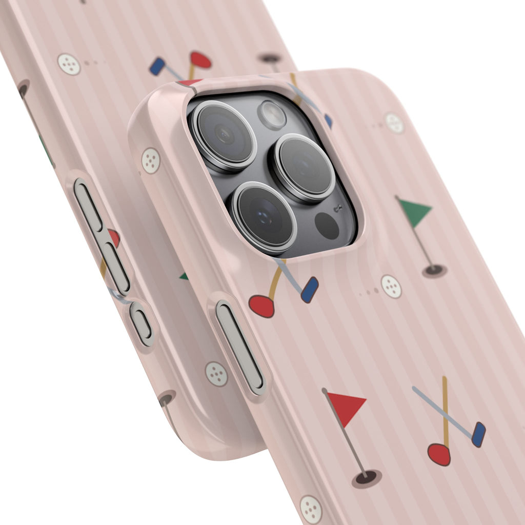 Golf Pattern Snap Phone Case — Pink Mini Flags & Clubs Design