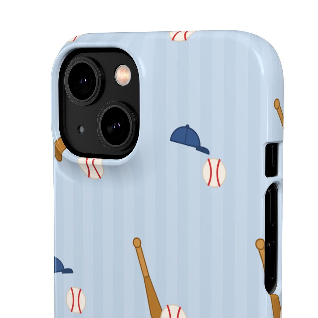 Baseball Pattern Phone Case — Blue Bat & Cap Snap Case