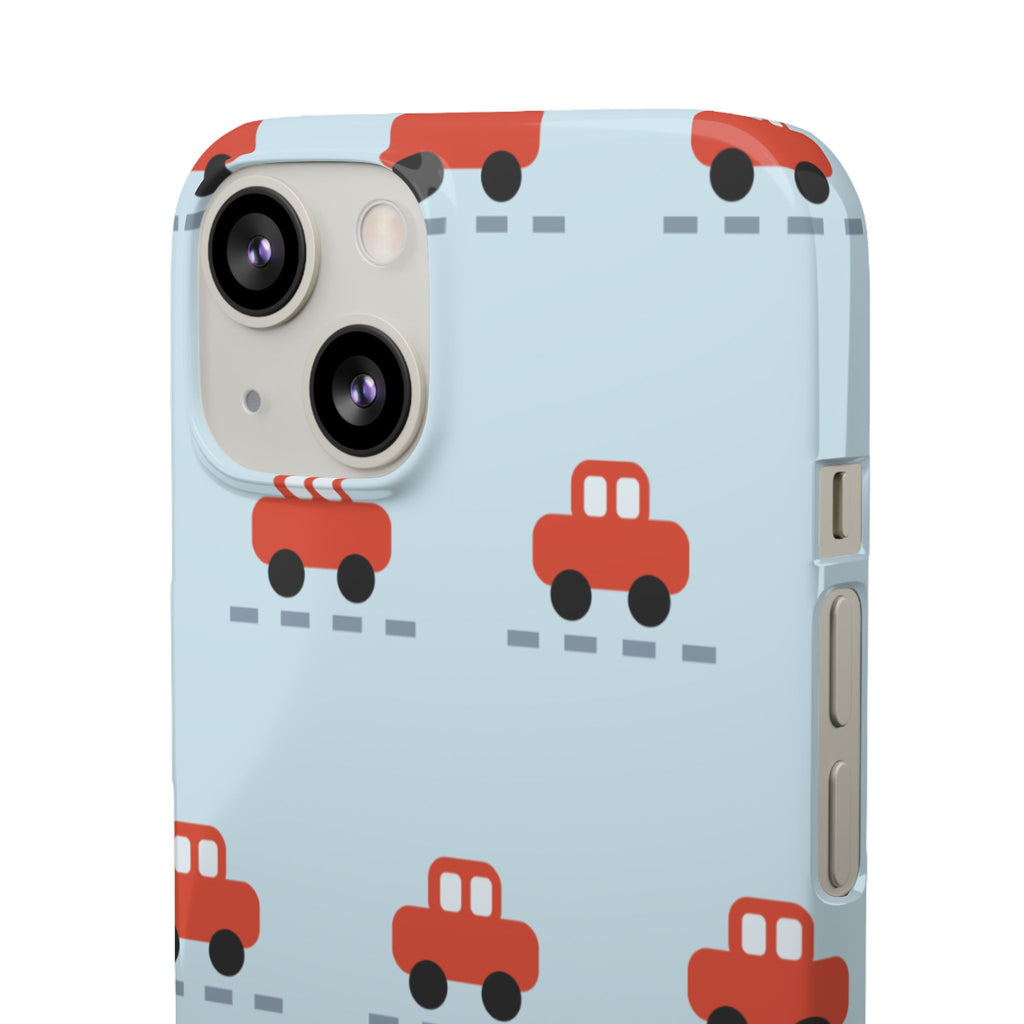 Phone Case - Cute Red Car Pattern on Light Blue (Kids & Travel)