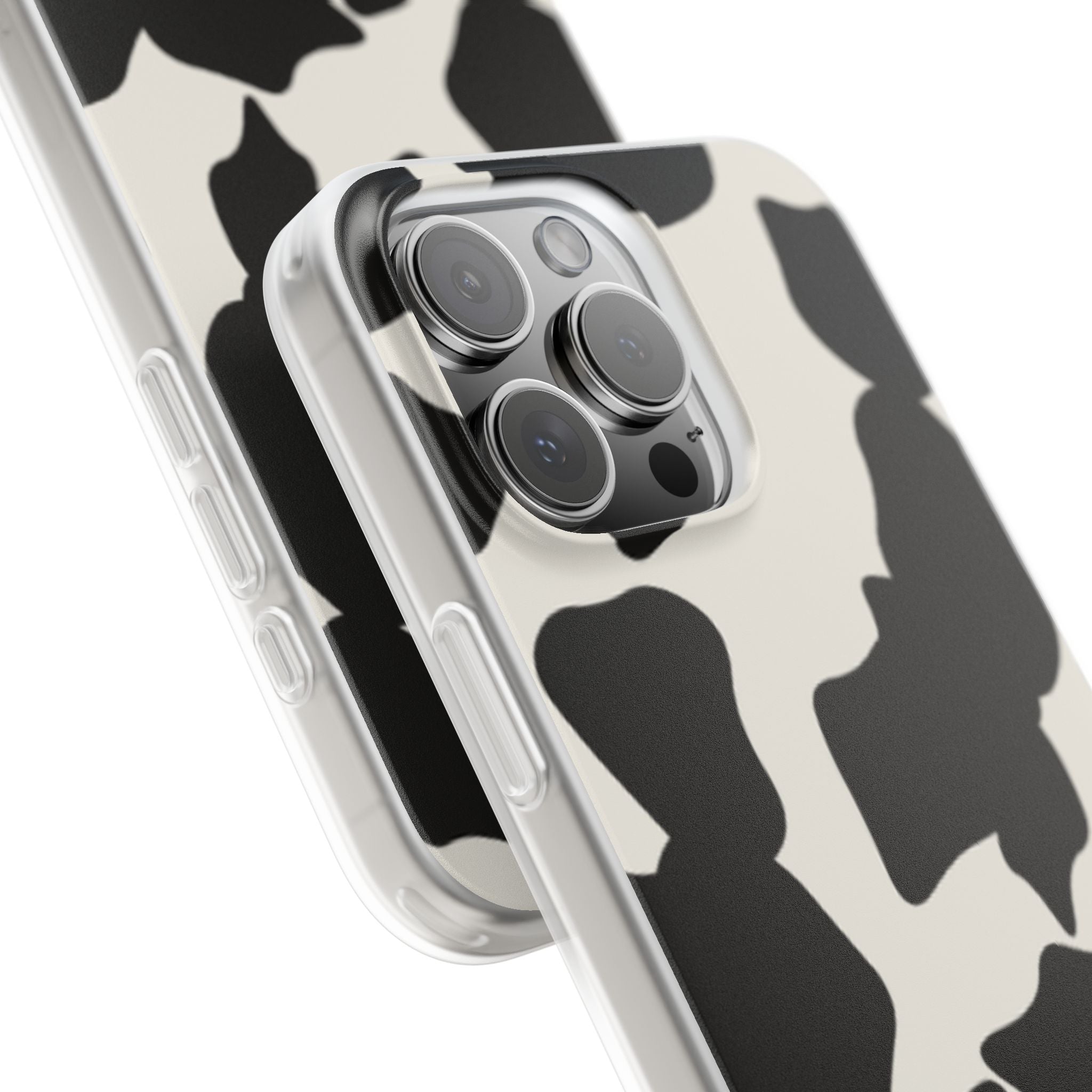 Cow Print Phone Case — Black & White Cowhide Pattern Flexible Protective Cover