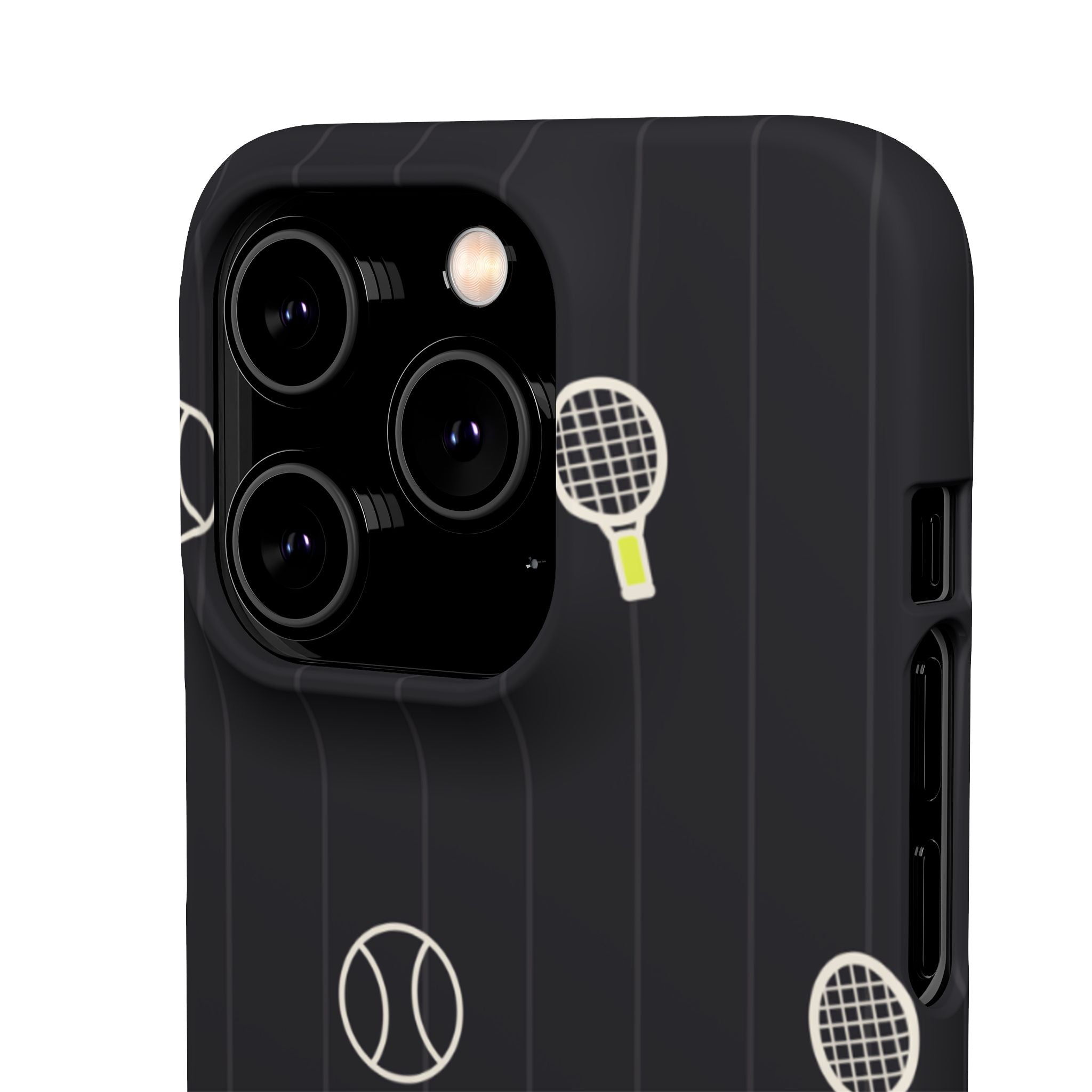 Snap Case — Black Sports Pattern Phone Case (Tennis Rackets & Baseballs)
