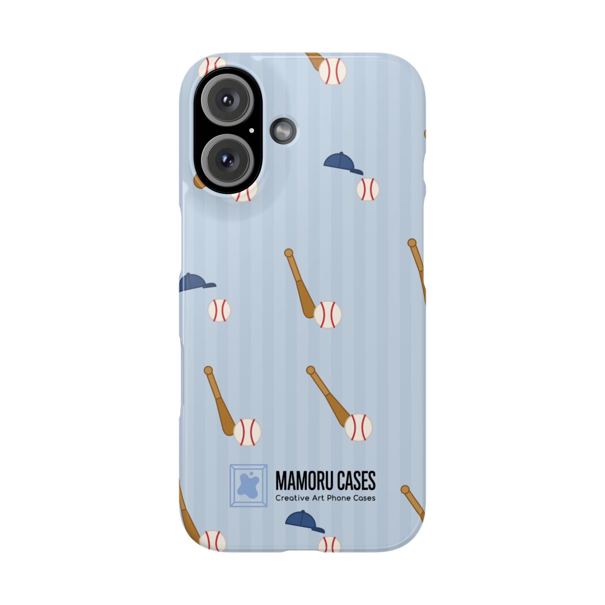 Baseball Pattern Phone Case — Blue Bat & Cap Snap Case