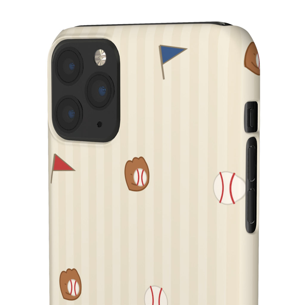 Baseball Pattern Phone Case — Vintage Striped Snap Case with Mitt & Ball Design