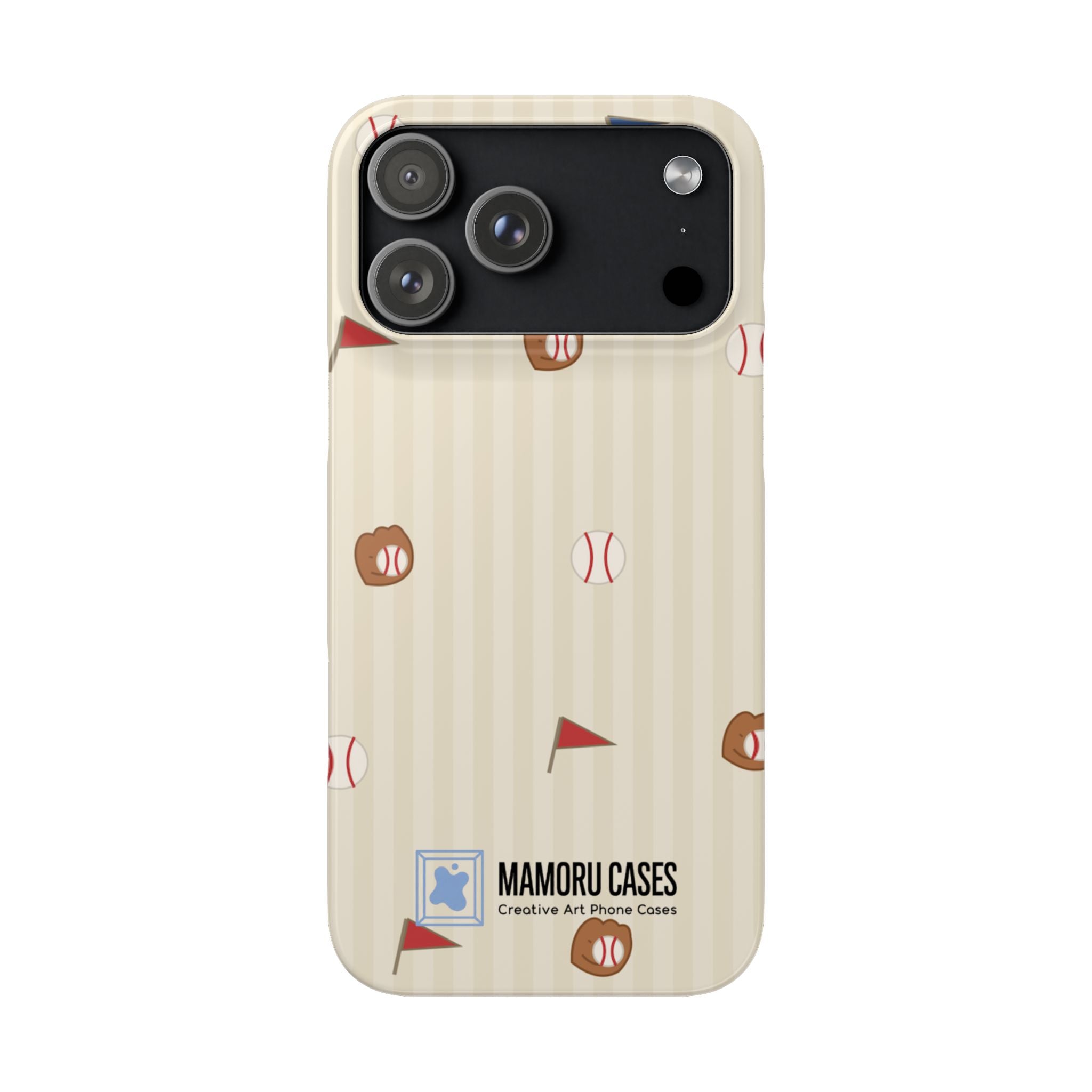 Baseball Pattern Phone Case — Vintage Striped Snap Case with Mitt & Ball Design