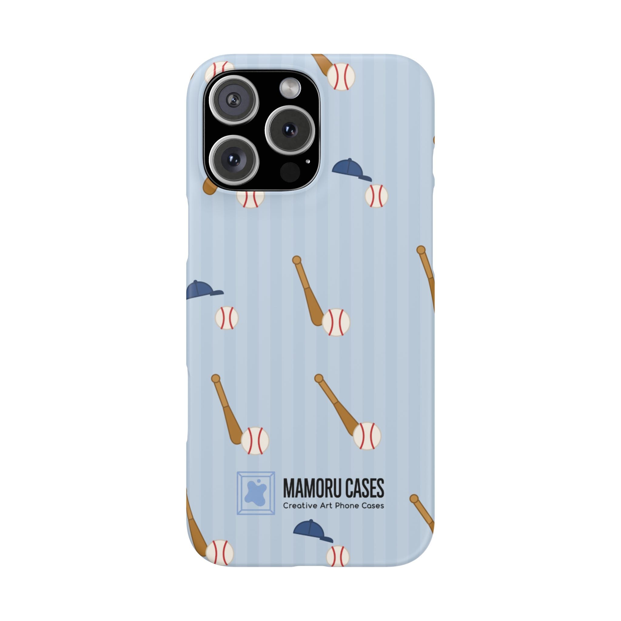 Baseball Pattern Phone Case — Blue Bat & Cap Snap Case