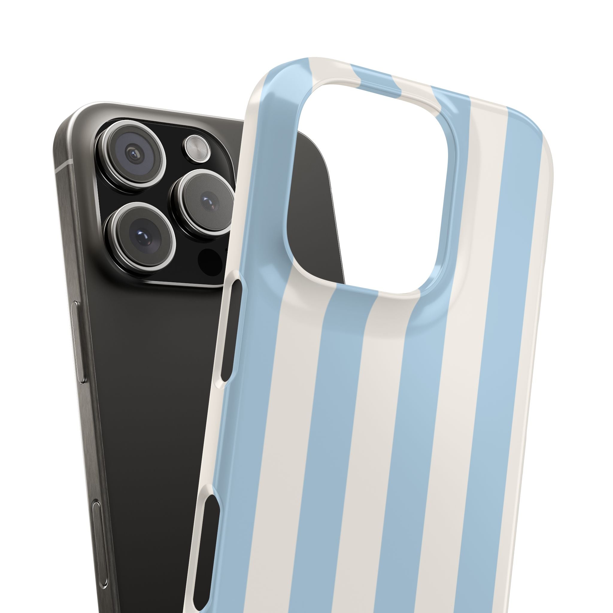 Phone Case — Pastel Blue & White Vertical Stripe Protective Snap Case