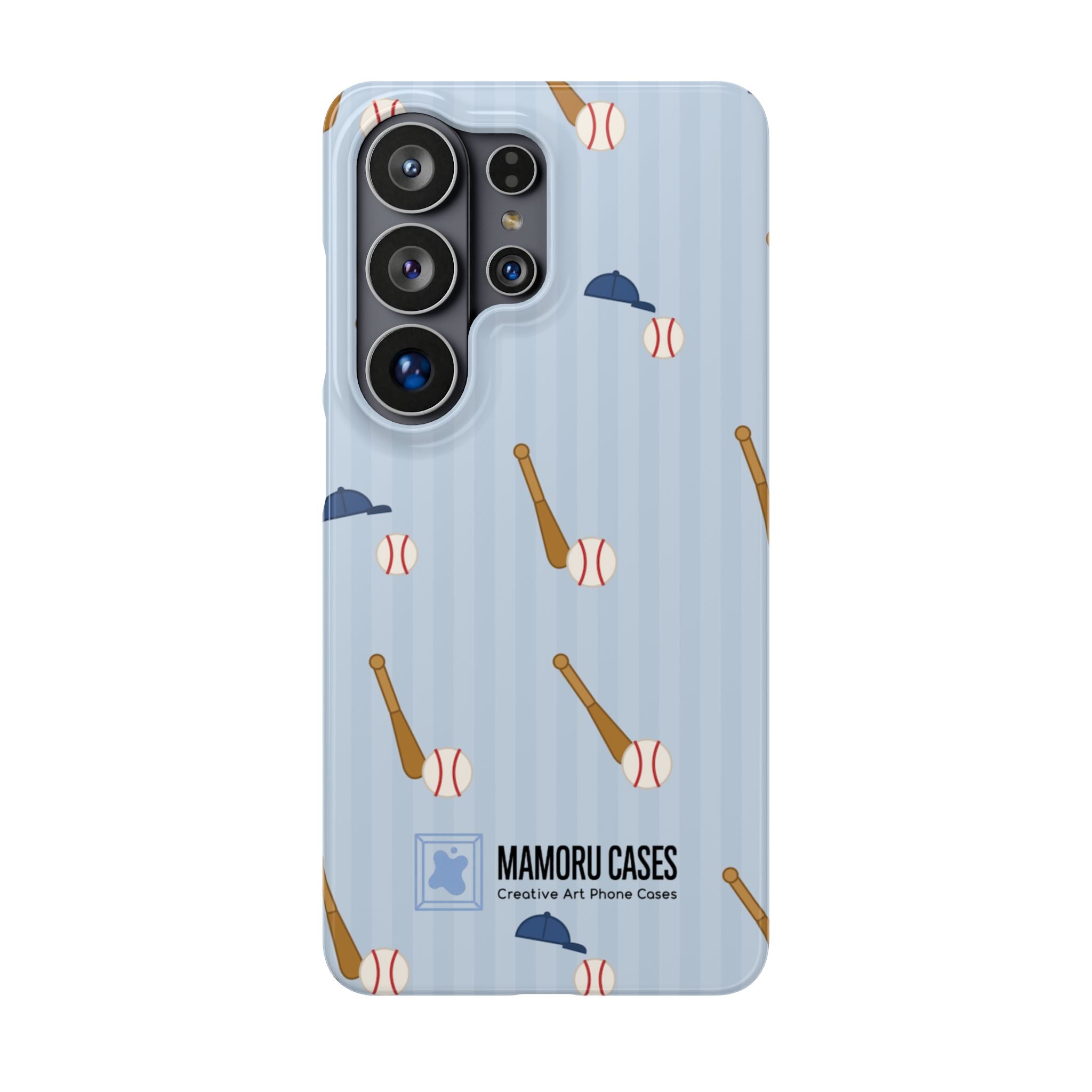 Baseball Pattern Phone Case — Blue Bat & Cap Snap Case