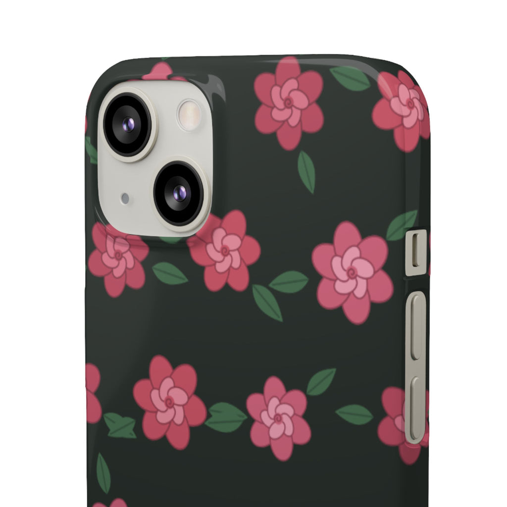 Floral Snap Phone Case — Pink Camellia Pattern on Dark Background